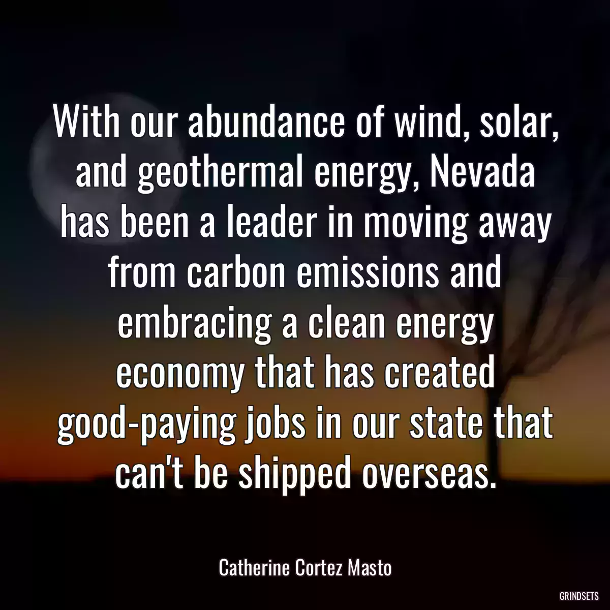 With our abundance of wind, solar, and geothermal energy, Nevada has been a leader in moving away from carbon emissions and embracing a clean energy economy that has created good-paying jobs in our state that can\'t be shipped overseas.