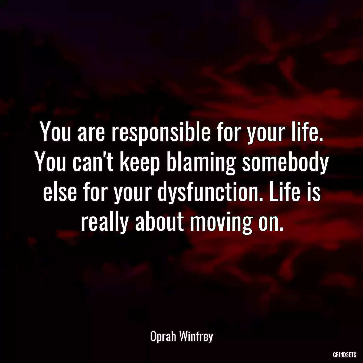 You are responsible for your life. You can\'t keep blaming somebody else for your dysfunction. Life is really about moving on.