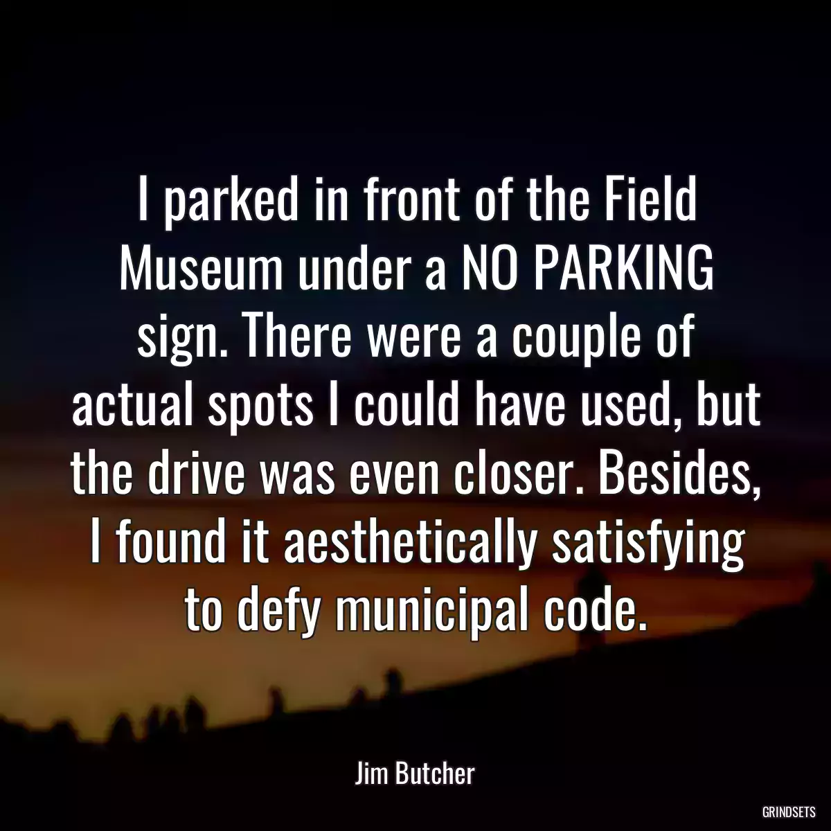 I parked in front of the Field Museum under a NO PARKING sign. There were a couple of actual spots I could have used, but the drive was even closer. Besides, I found it aesthetically satisfying to defy municipal code.