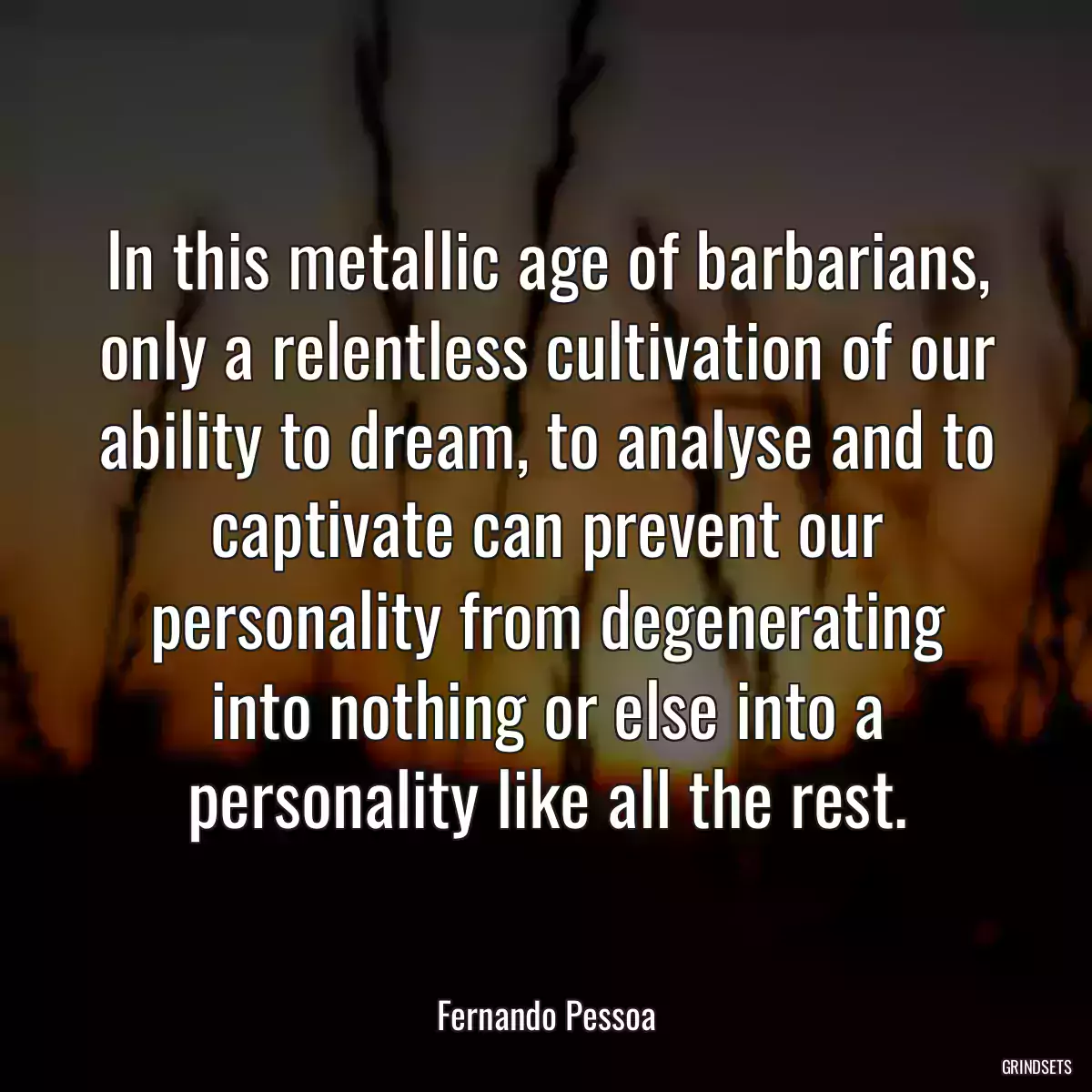 In this metallic age of barbarians, only a relentless cultivation of our ability to dream, to analyse and to captivate can prevent our personality from degenerating into nothing or else into a personality like all the rest.