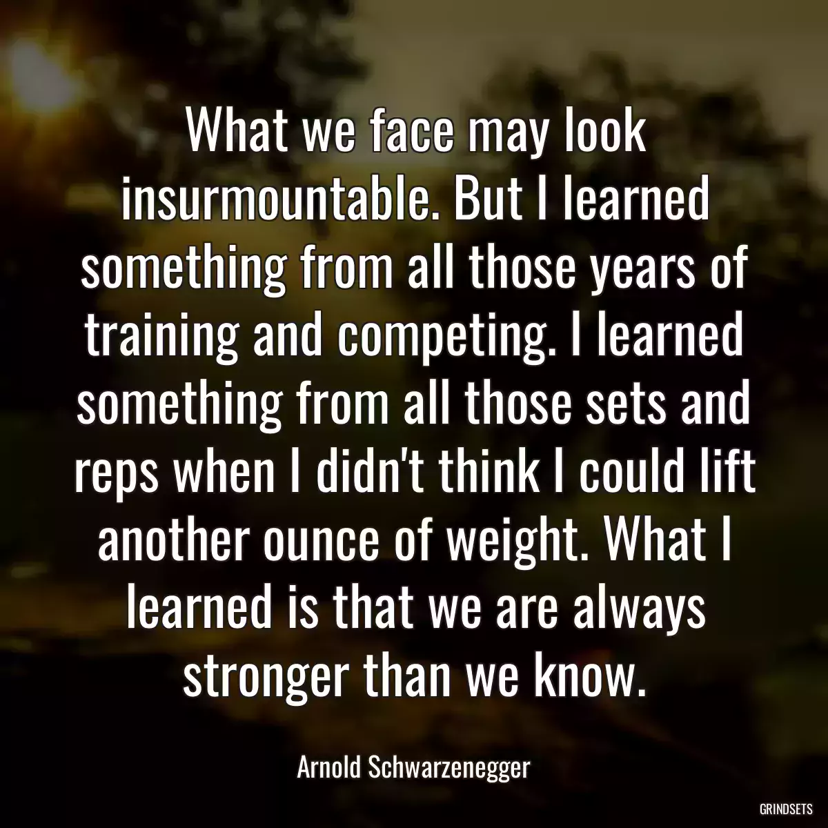 What we face may look insurmountable. But I learned something from all those years of training and competing. I learned something from all those sets and reps when I didn\'t think I could lift another ounce of weight. What I learned is that we are always stronger than we know.