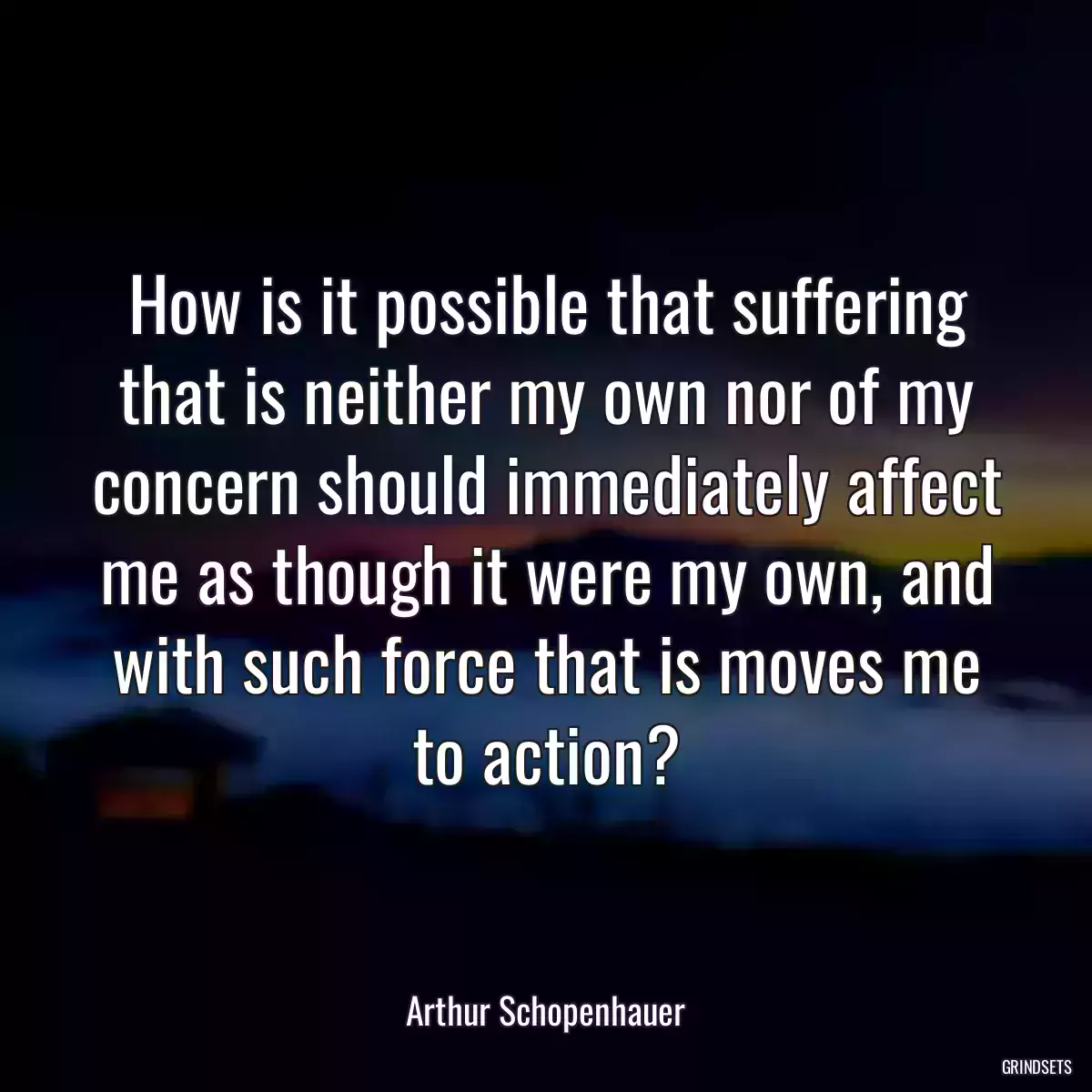 How is it possible that suffering that is neither my own nor of my concern should immediately affect me as though it were my own, and with such force that is moves me to action?