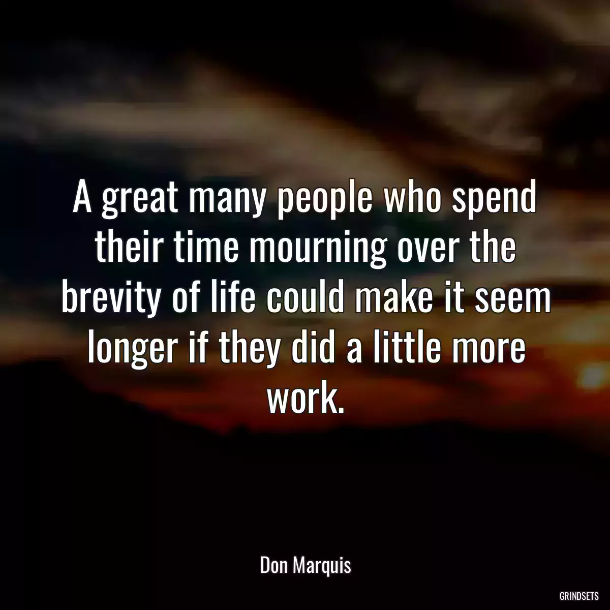 A great many people who spend their time mourning over the brevity of life could make it seem longer if they did a little more work.