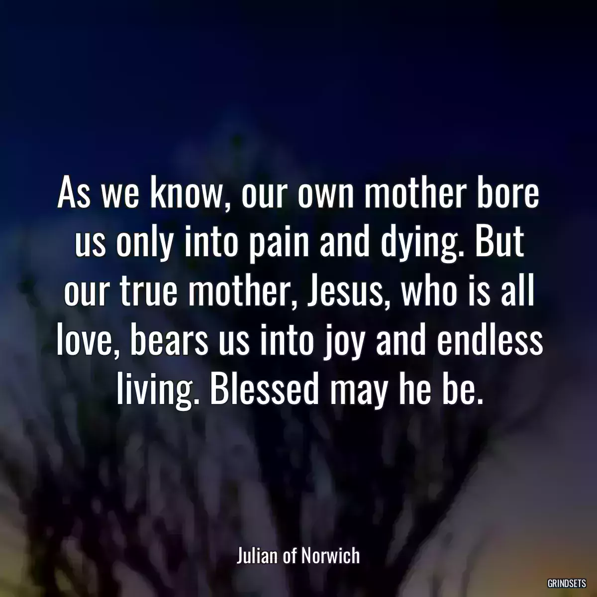 As we know, our own mother bore us only into pain and dying. But our true mother, Jesus, who is all love, bears us into joy and endless living. Blessed may he be.