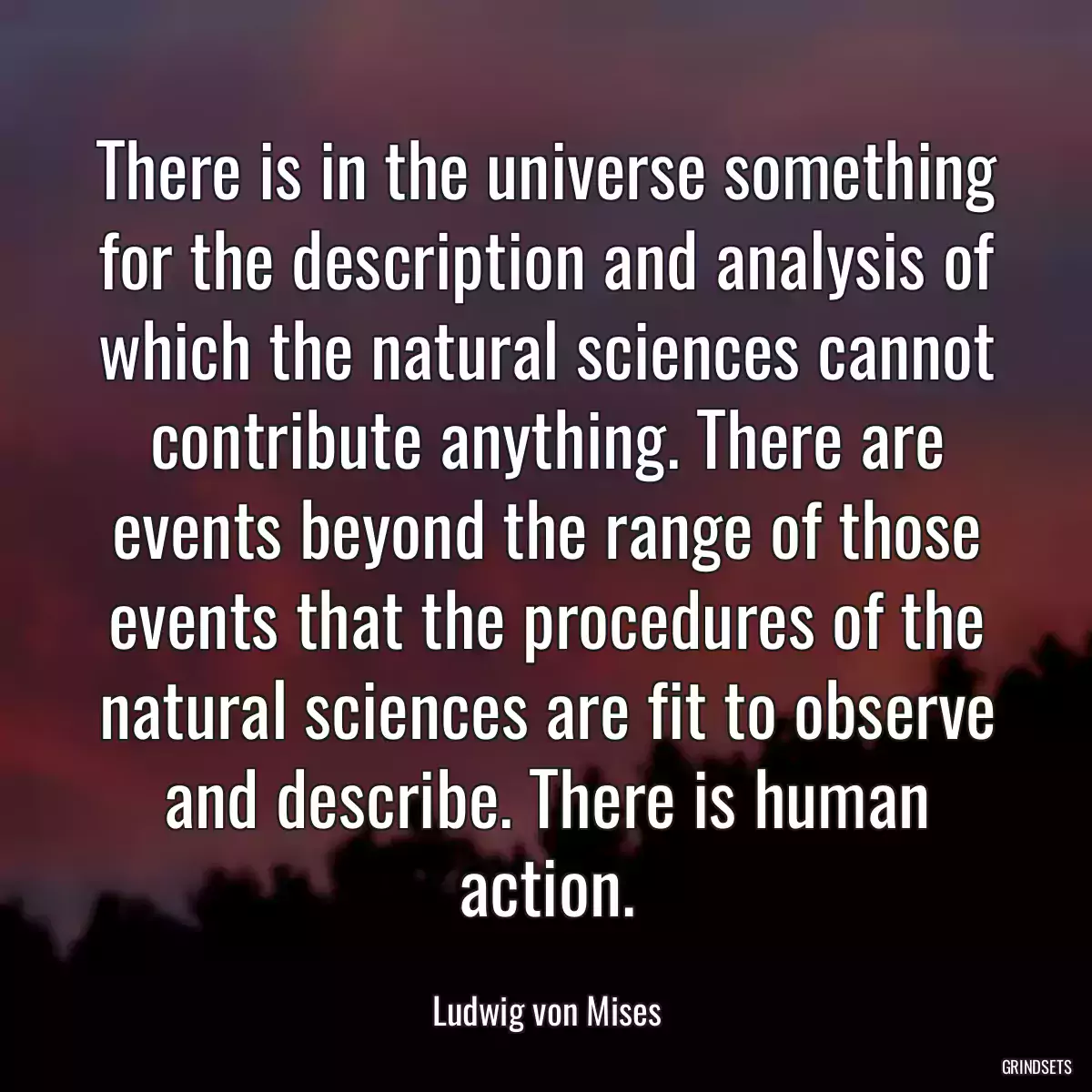 There is in the universe something for the description and analysis of which the natural sciences cannot contribute anything. There are events beyond the range of those events that the procedures of the natural sciences are fit to observe and describe. There is human action.