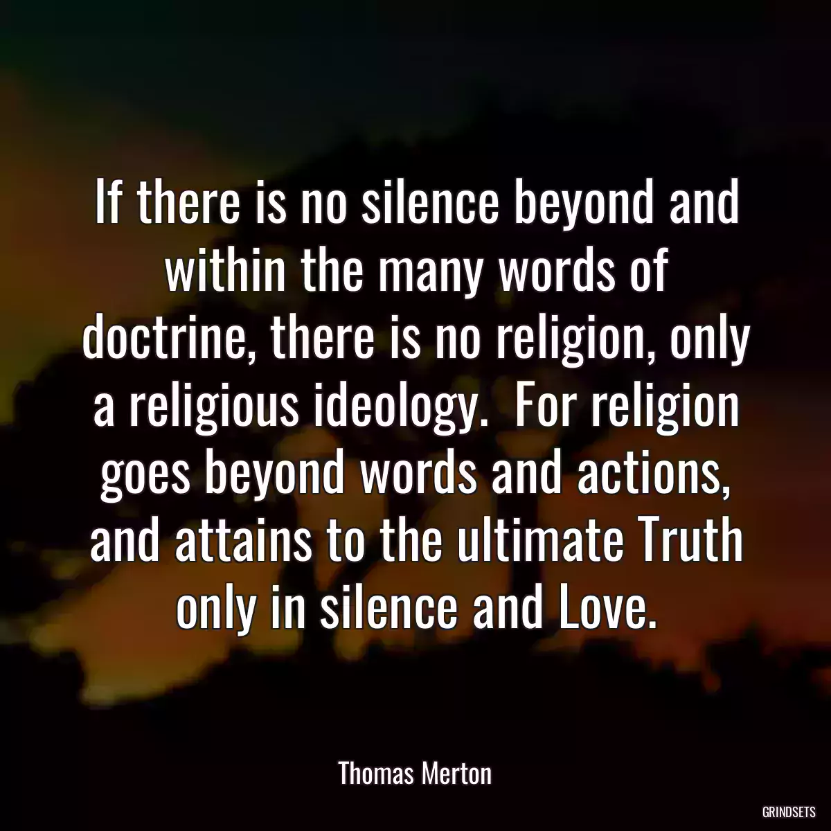 If there is no silence beyond and within the many words of doctrine, there is no religion, only a religious ideology.  For religion goes beyond words and actions, and attains to the ultimate Truth only in silence and Love.