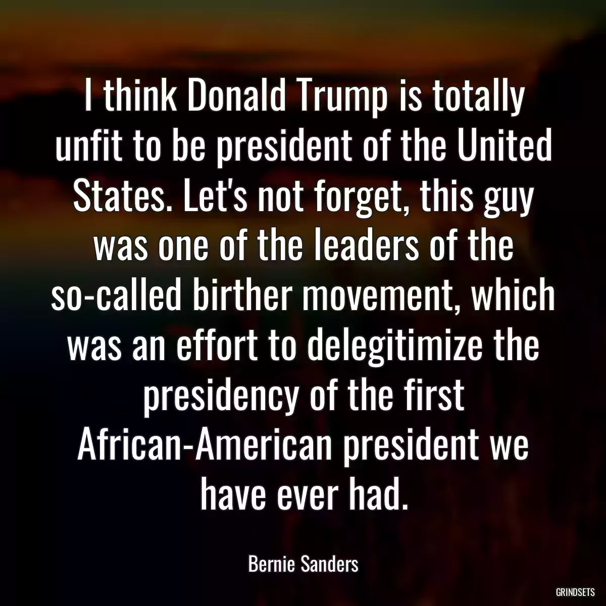 I think Donald Trump is totally unfit to be president of the United States. Let\'s not forget, this guy was one of the leaders of the so-called birther movement, which was an effort to delegitimize the presidency of the first African-American president we have ever had.