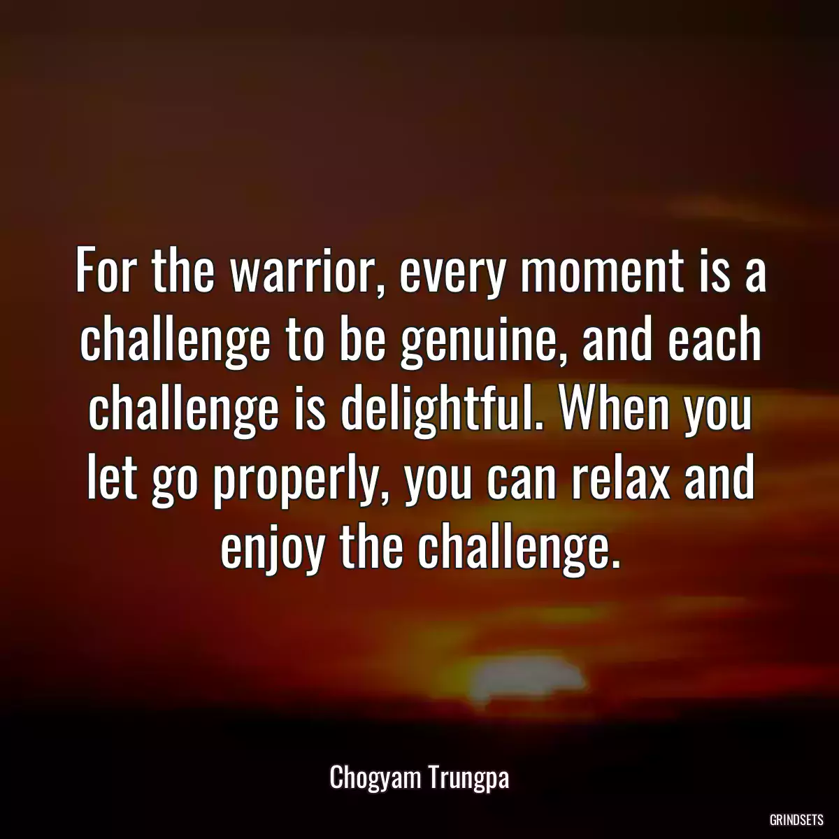 For the warrior, every moment is a challenge to be genuine, and each challenge is delightful. When you let go properly, you can relax and enjoy the challenge.