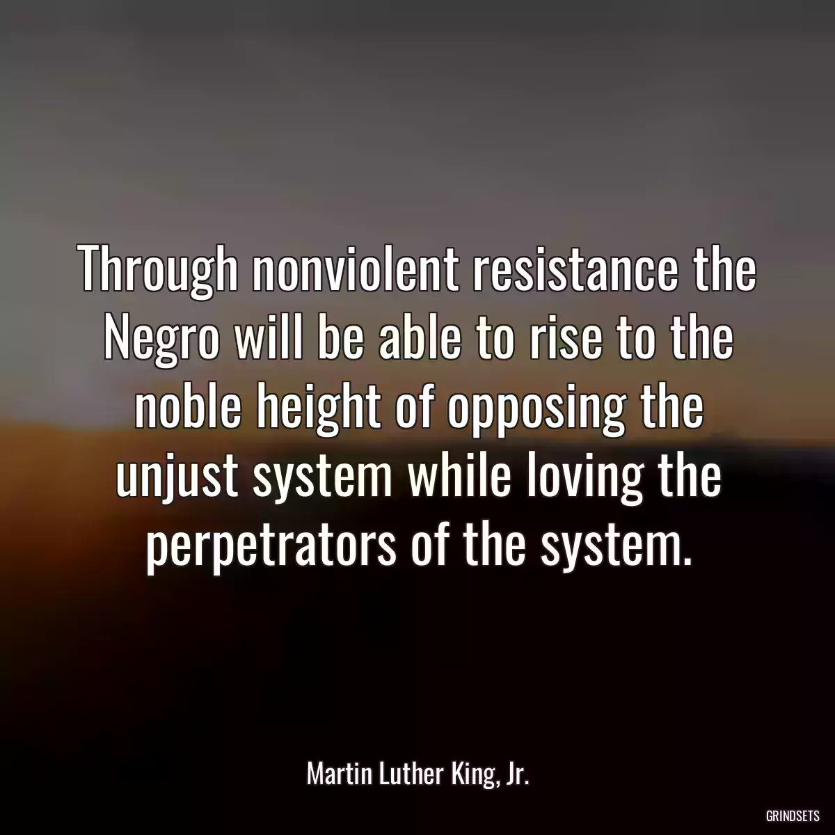 Through nonviolent resistance the Negro will be able to rise to the noble height of opposing the unjust system while loving the perpetrators of the system.