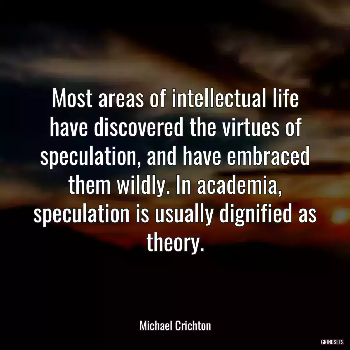 Most areas of intellectual life have discovered the virtues of speculation, and have embraced them wildly. In academia, speculation is usually dignified as theory.