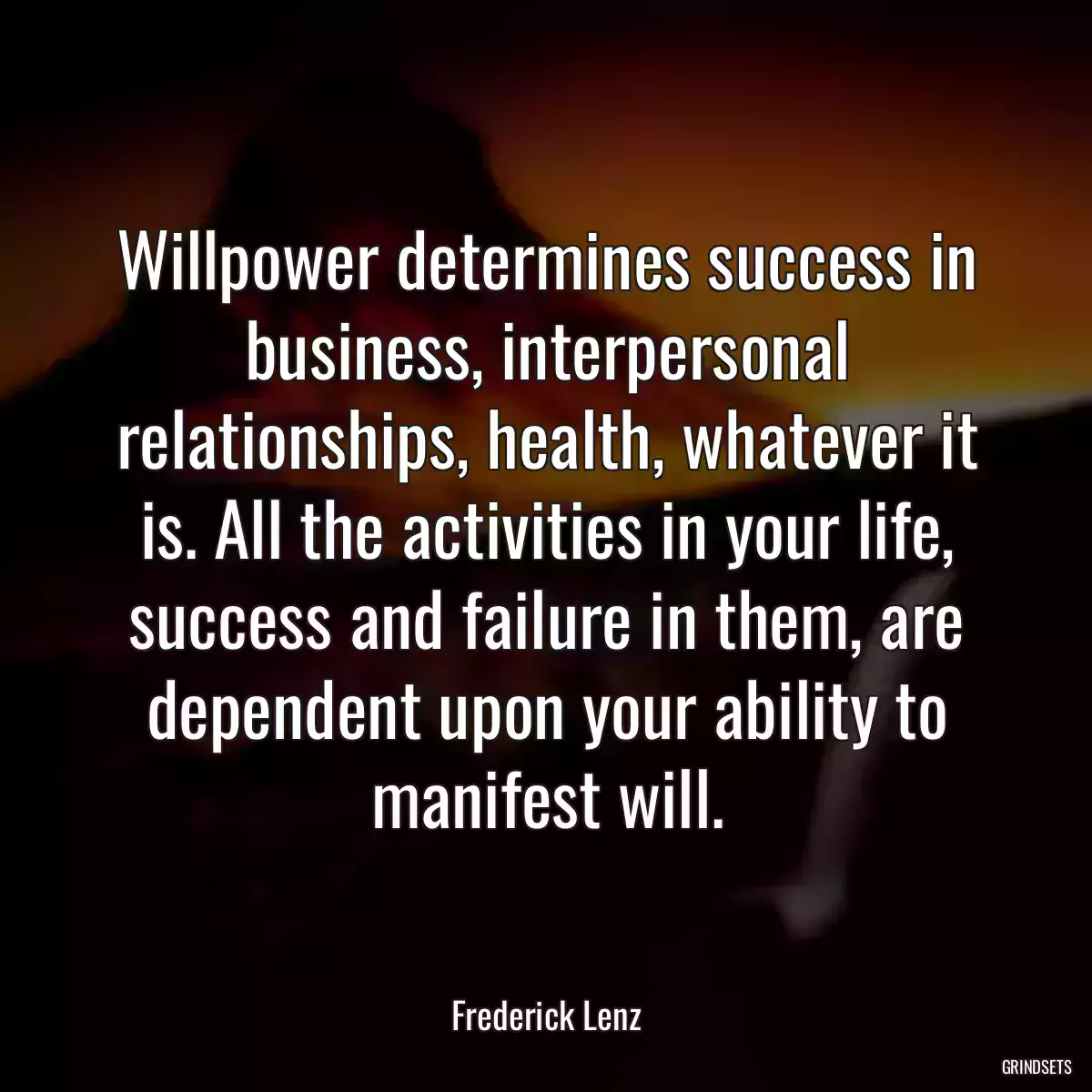 Willpower determines success in business, interpersonal relationships, health, whatever it is. All the activities in your life, success and failure in them, are dependent upon your ability to manifest will.