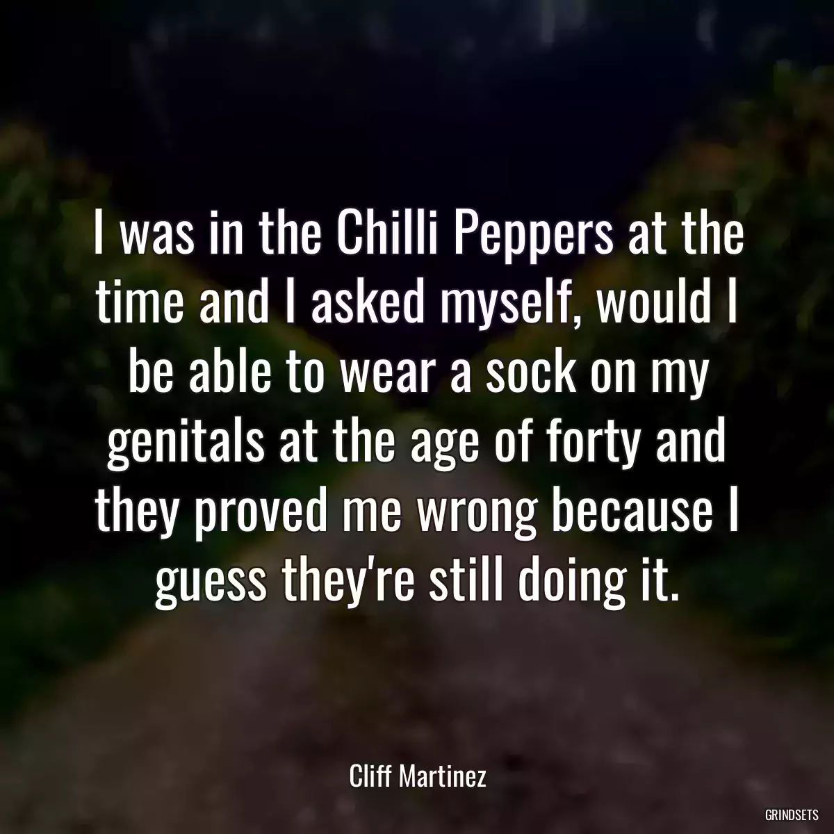 I was in the Chilli Peppers at the time and I asked myself, would I be able to wear a sock on my genitals at the age of forty and they proved me wrong because I guess they\'re still doing it.