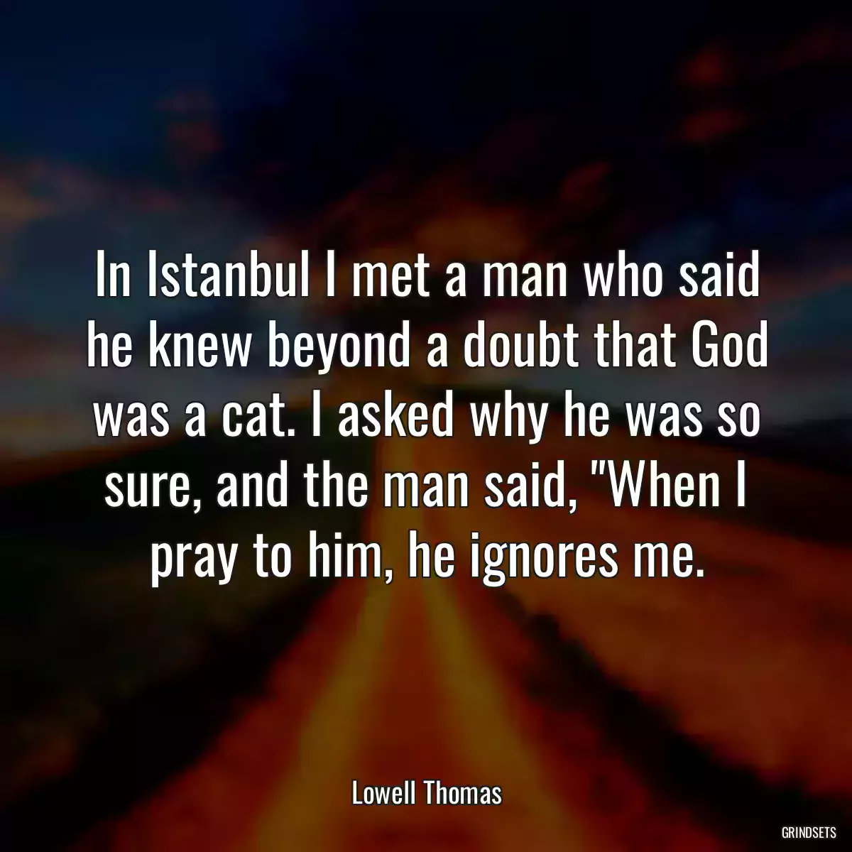 In Istanbul I met a man who said he knew beyond a doubt that God was a cat. I asked why he was so sure, and the man said, \