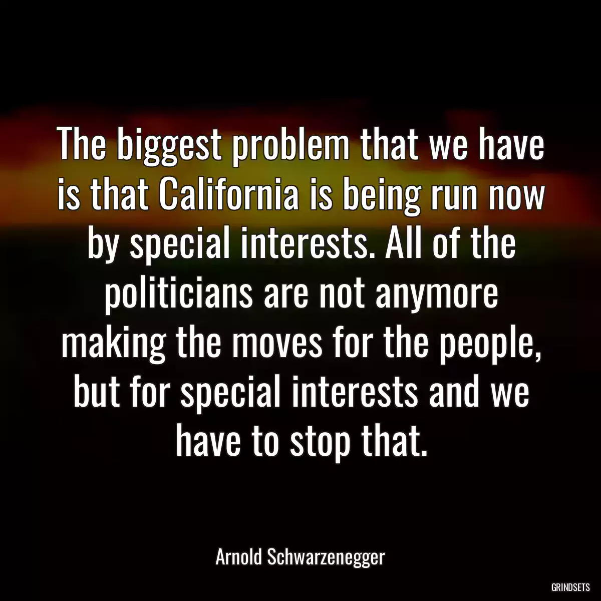 The biggest problem that we have is that California is being run now by special interests. All of the politicians are not anymore making the moves for the people, but for special interests and we have to stop that.