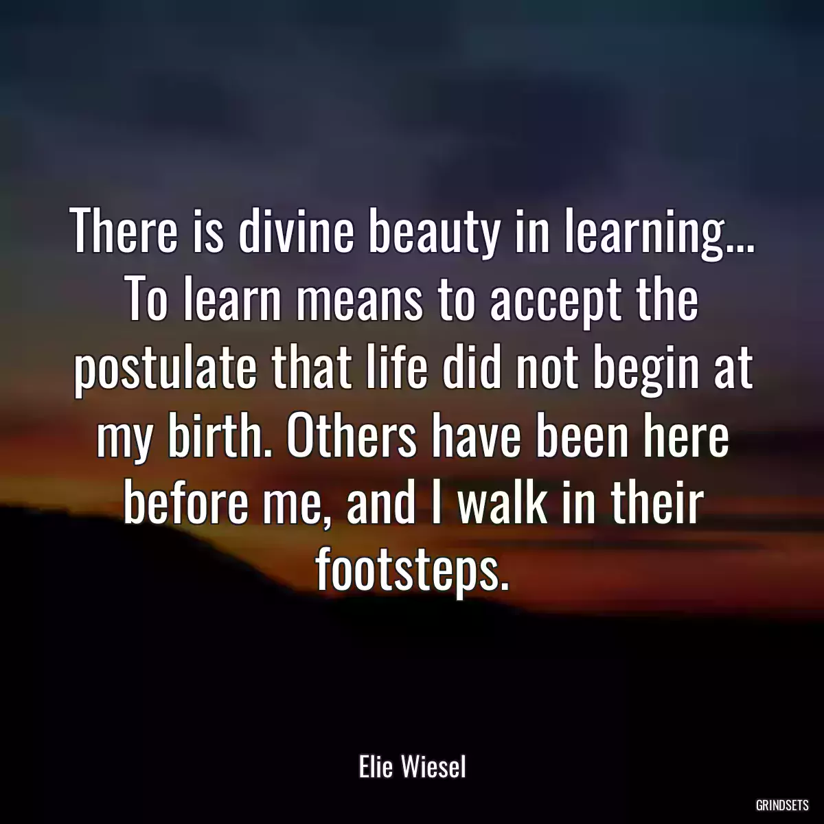 There is divine beauty in learning... To learn means to accept the postulate that life did not begin at my birth. Others have been here before me, and I walk in their footsteps.