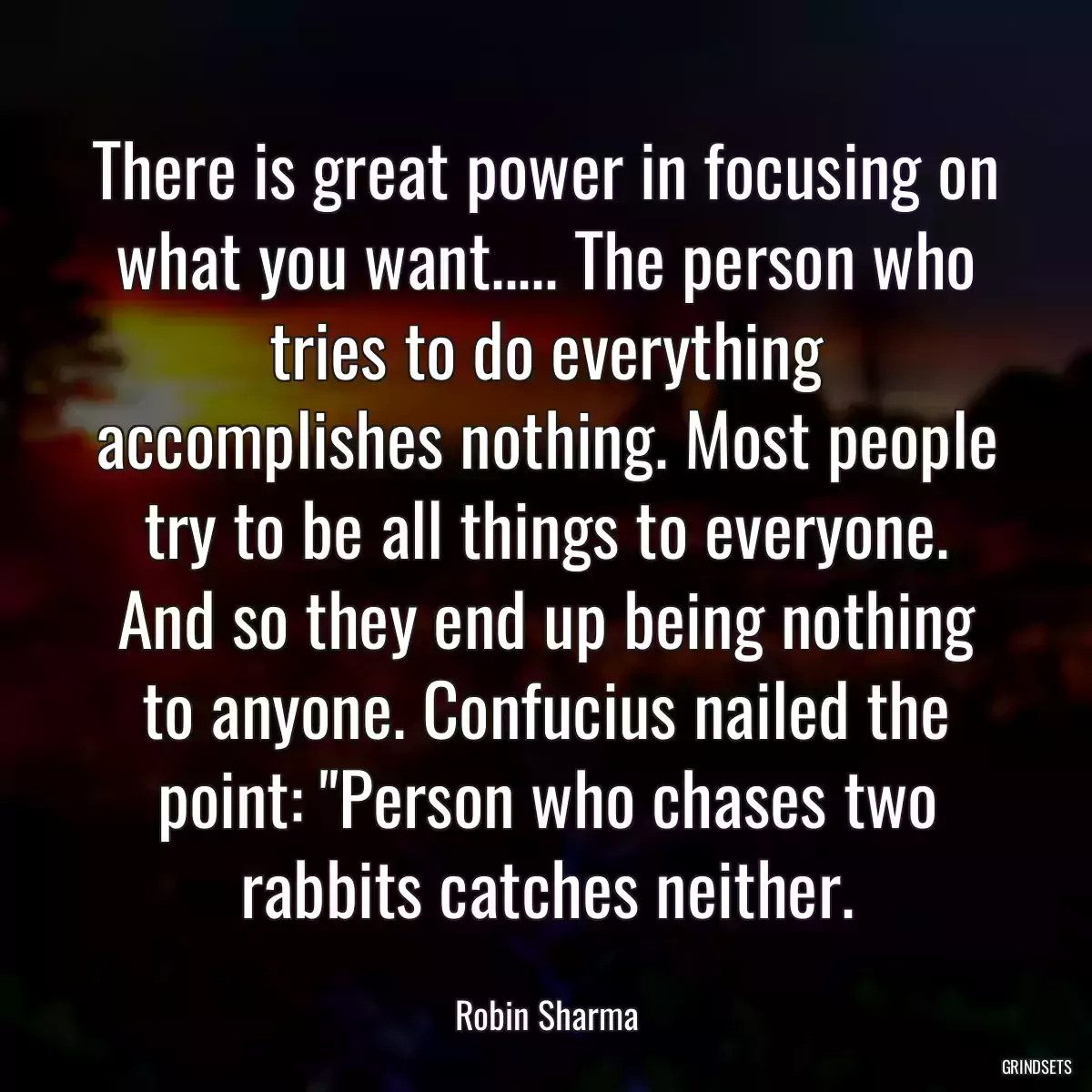 There is great power in focusing on what you want..... The person who tries to do everything accomplishes nothing. Most people try to be all things to everyone. And so they end up being nothing to anyone. Confucius nailed the point: \
