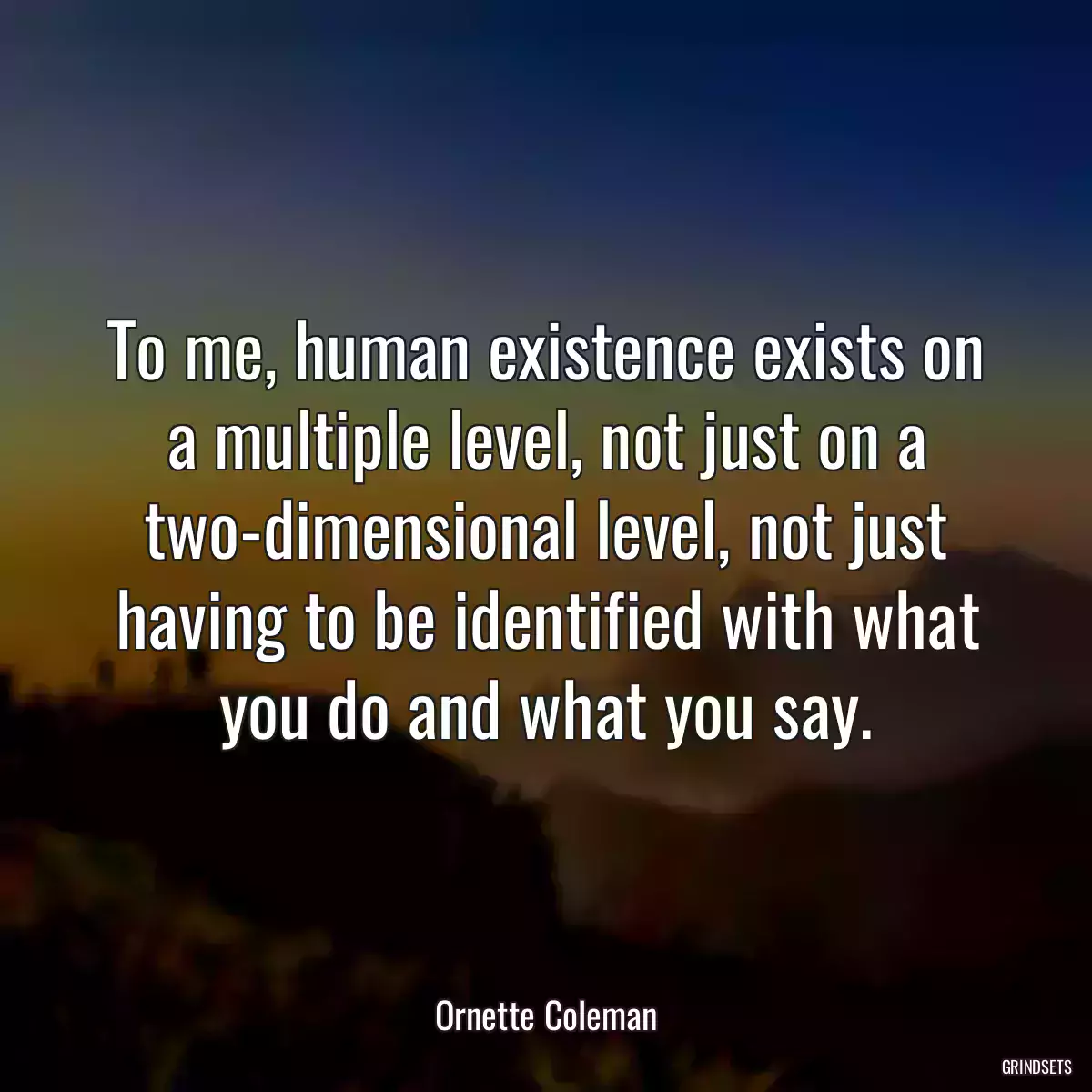 To me, human existence exists on a multiple level, not just on a two-dimensional level, not just having to be identified with what you do and what you say.