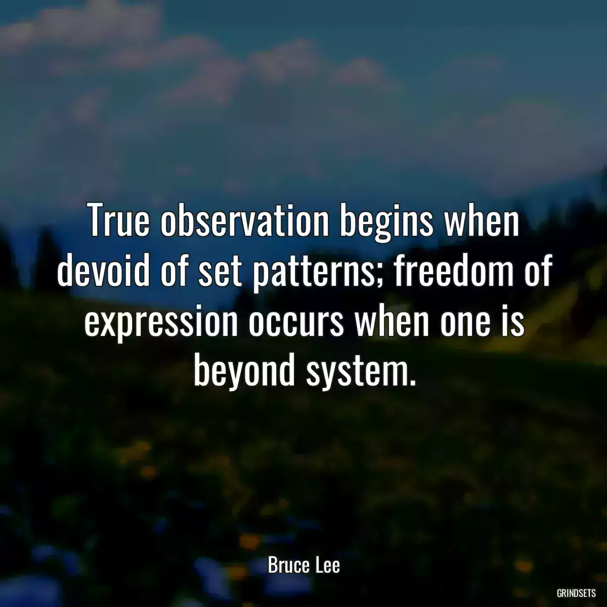 True observation begins when devoid of set patterns; freedom of expression occurs when one is beyond system.