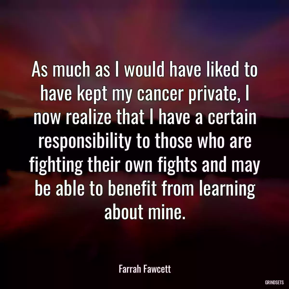 As much as I would have liked to have kept my cancer private, I now realize that I have a certain responsibility to those who are fighting their own fights and may be able to benefit from learning about mine.