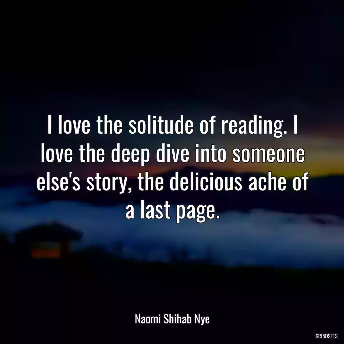 I love the solitude of reading. I love the deep dive into someone else\'s story, the delicious ache of a last page.