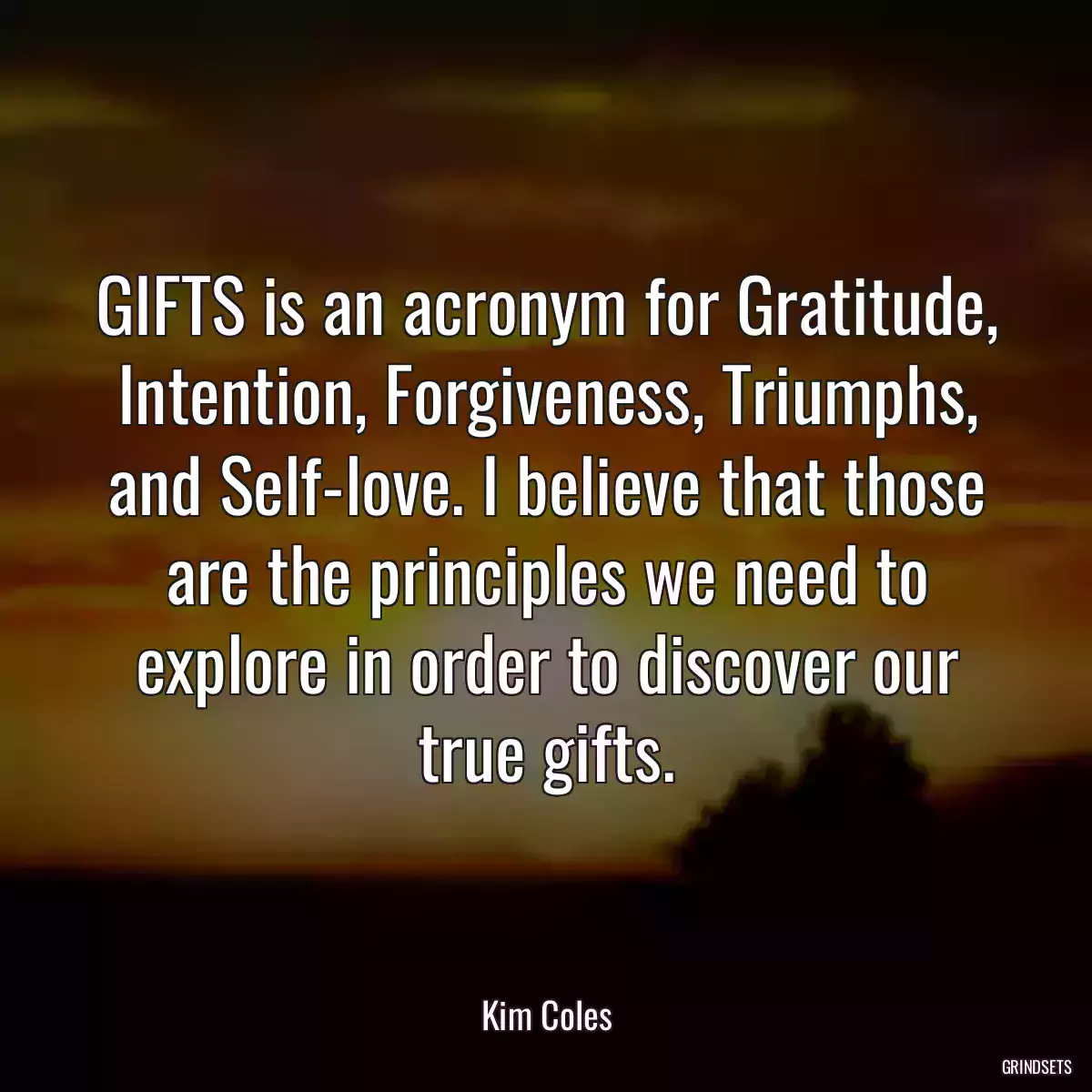 GIFTS is an acronym for Gratitude, Intention, Forgiveness, Triumphs, and Self-love. I believe that those are the principles we need to explore in order to discover our true gifts.