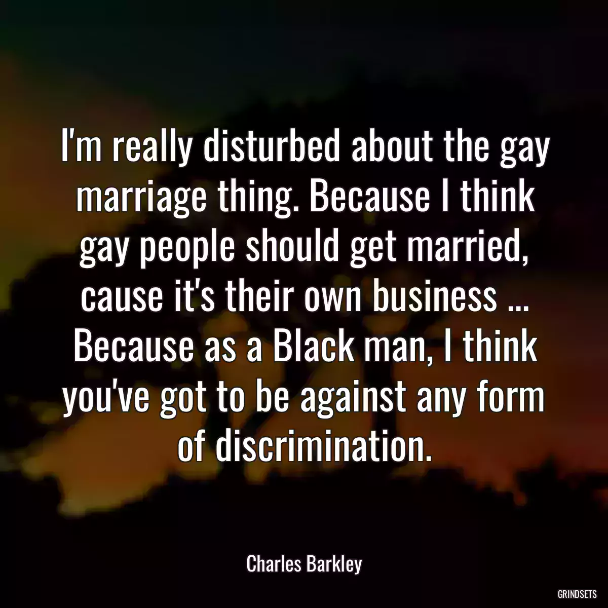 I\'m really disturbed about the gay marriage thing. Because I think gay people should get married, cause it\'s their own business ... Because as a Black man, I think you\'ve got to be against any form of discrimination.