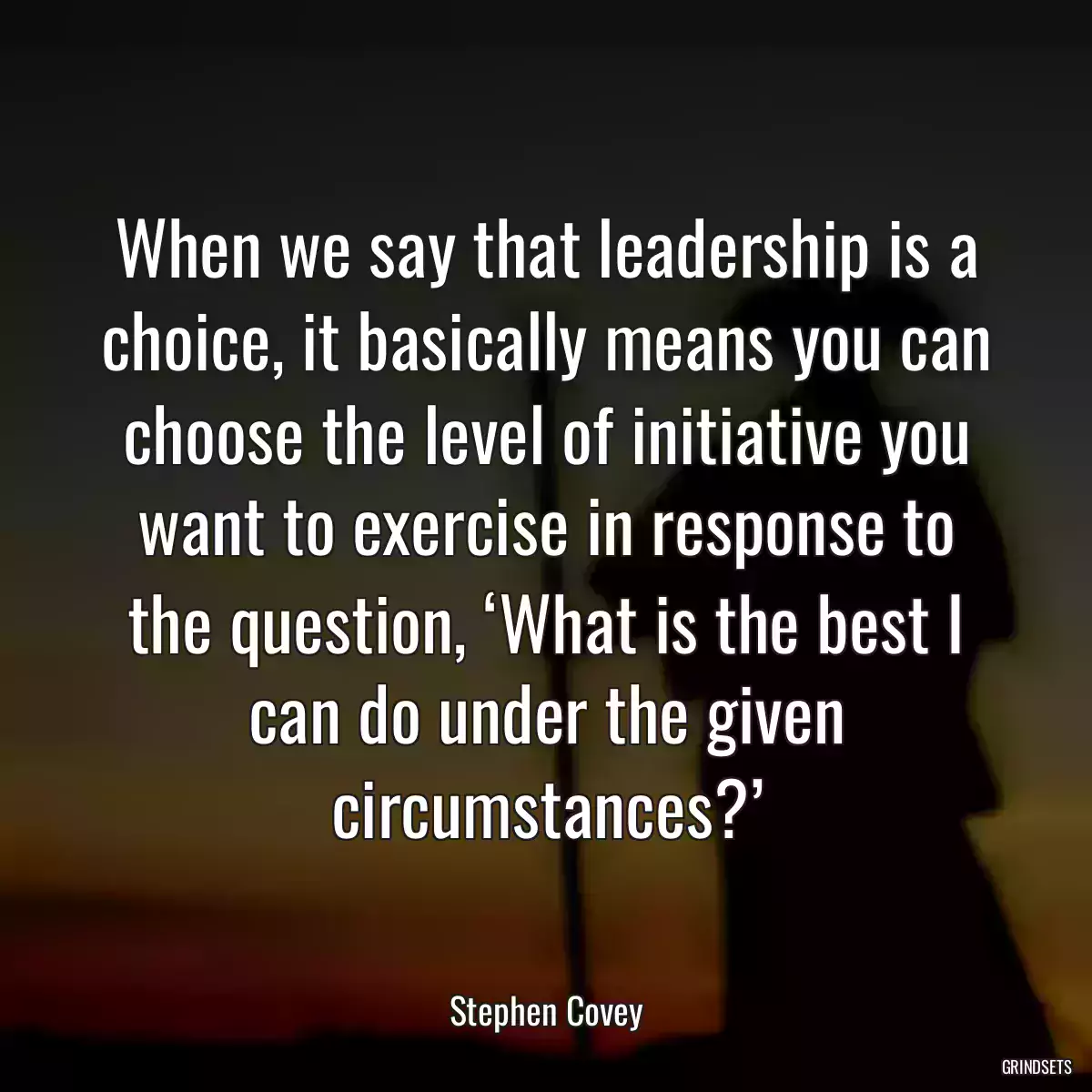 When we say that leadership is a choice, it basically means you can choose the level of initiative you want to exercise in response to the question, ‘What is the best I can do under the given circumstances?’