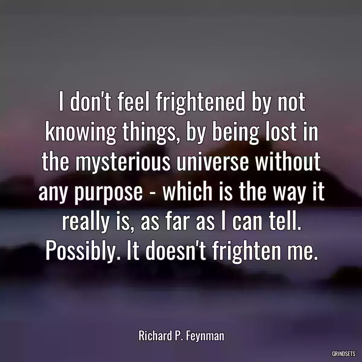 I don\'t feel frightened by not knowing things, by being lost in the mysterious universe without any purpose - which is the way it really is, as far as I can tell. Possibly. It doesn\'t frighten me.