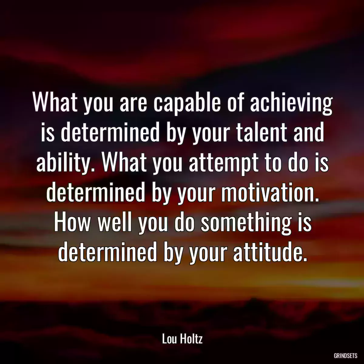 What you are capable of achieving is determined by your talent and ability. What you attempt to do is determined by your motivation. How well you do something is determined by your attitude.