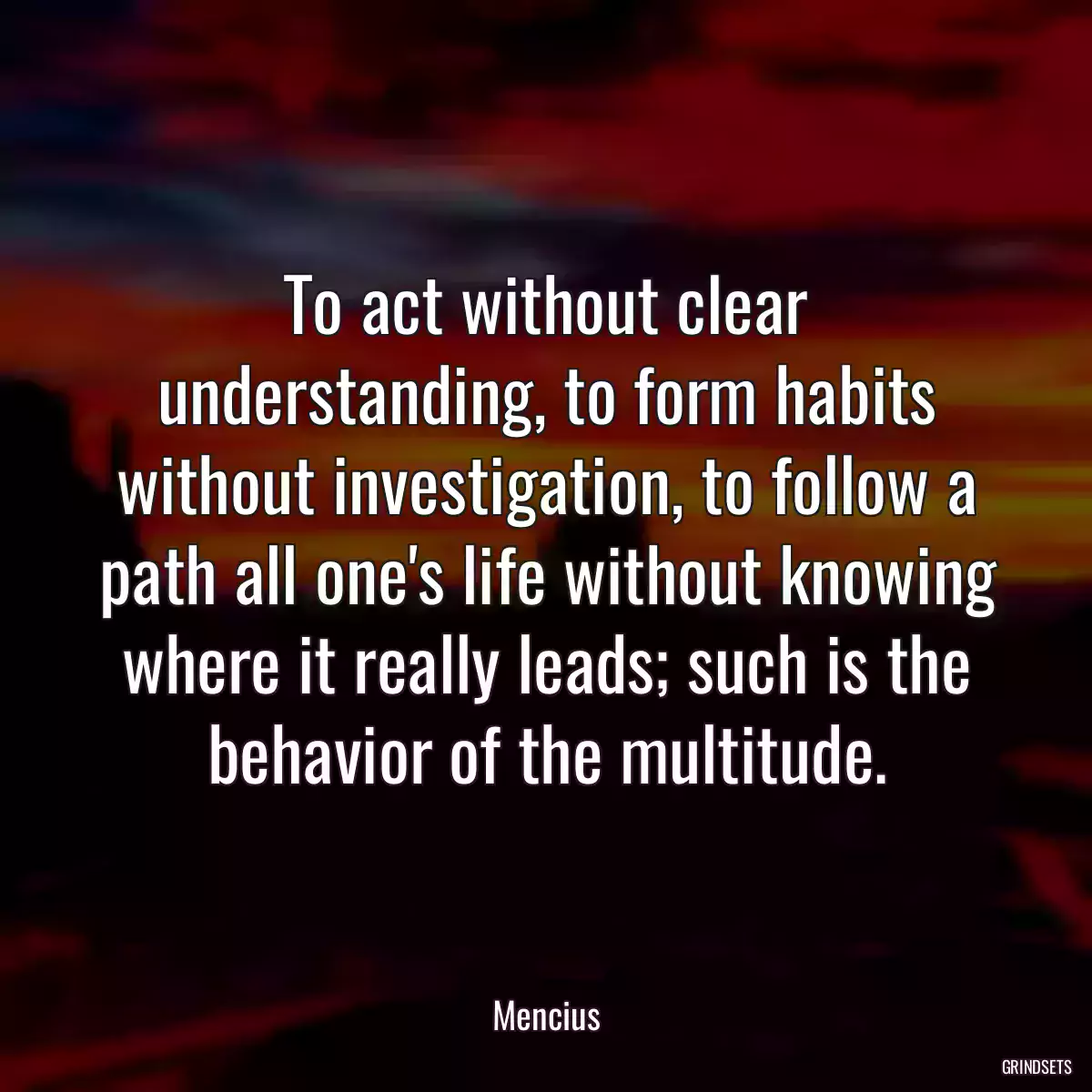 To act without clear understanding, to form habits without investigation, to follow a path all one\'s life without knowing where it really leads; such is the behavior of the multitude.