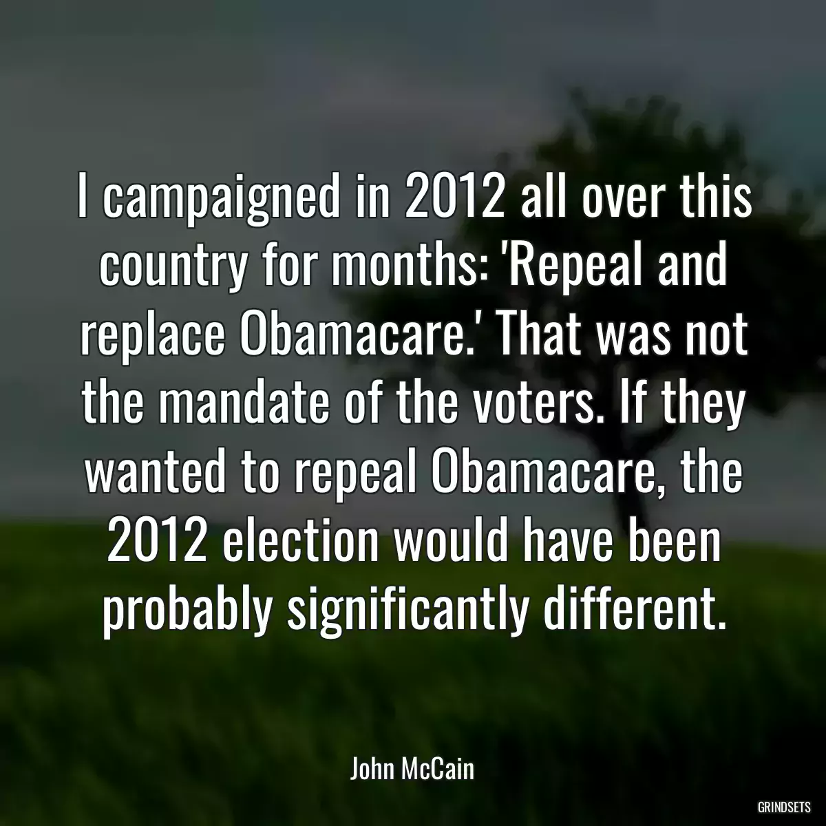 I campaigned in 2012 all over this country for months: \'Repeal and replace Obamacare.\' That was not the mandate of the voters. If they wanted to repeal Obamacare, the 2012 election would have been probably significantly different.