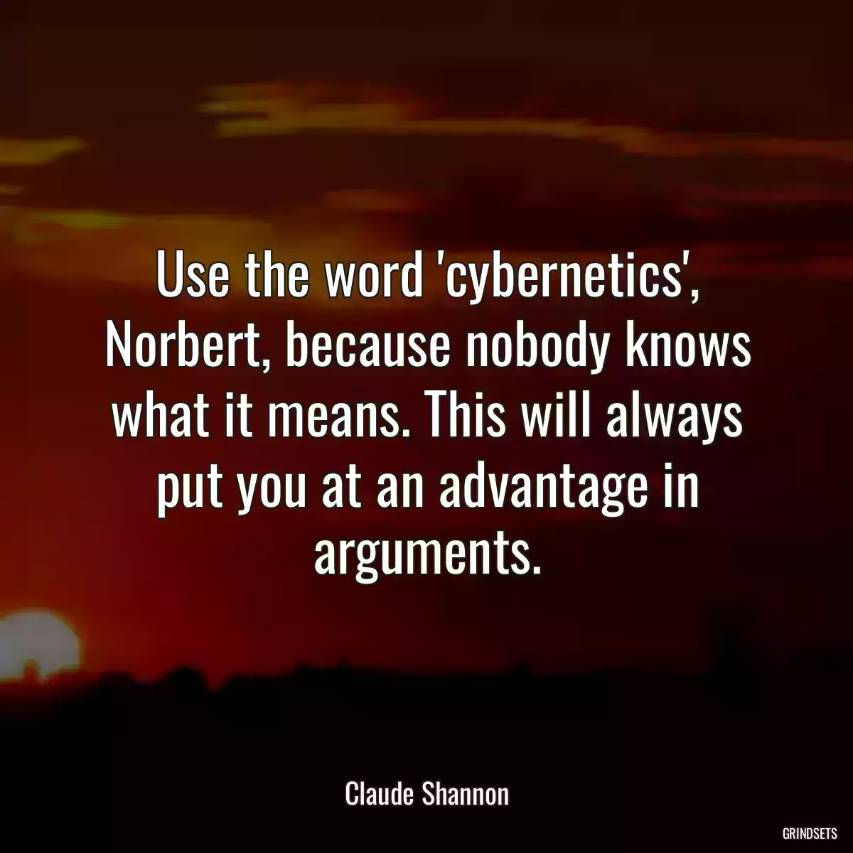 Use the word \'cybernetics\', Norbert, because nobody knows what it means. This will always put you at an advantage in arguments.