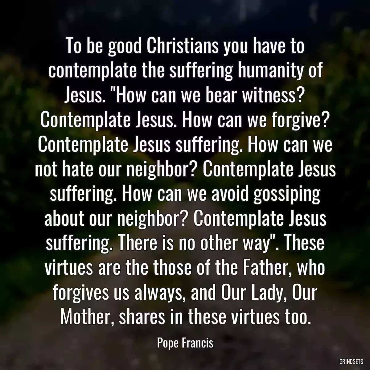 To be good Christians you have to contemplate the suffering humanity of Jesus. \