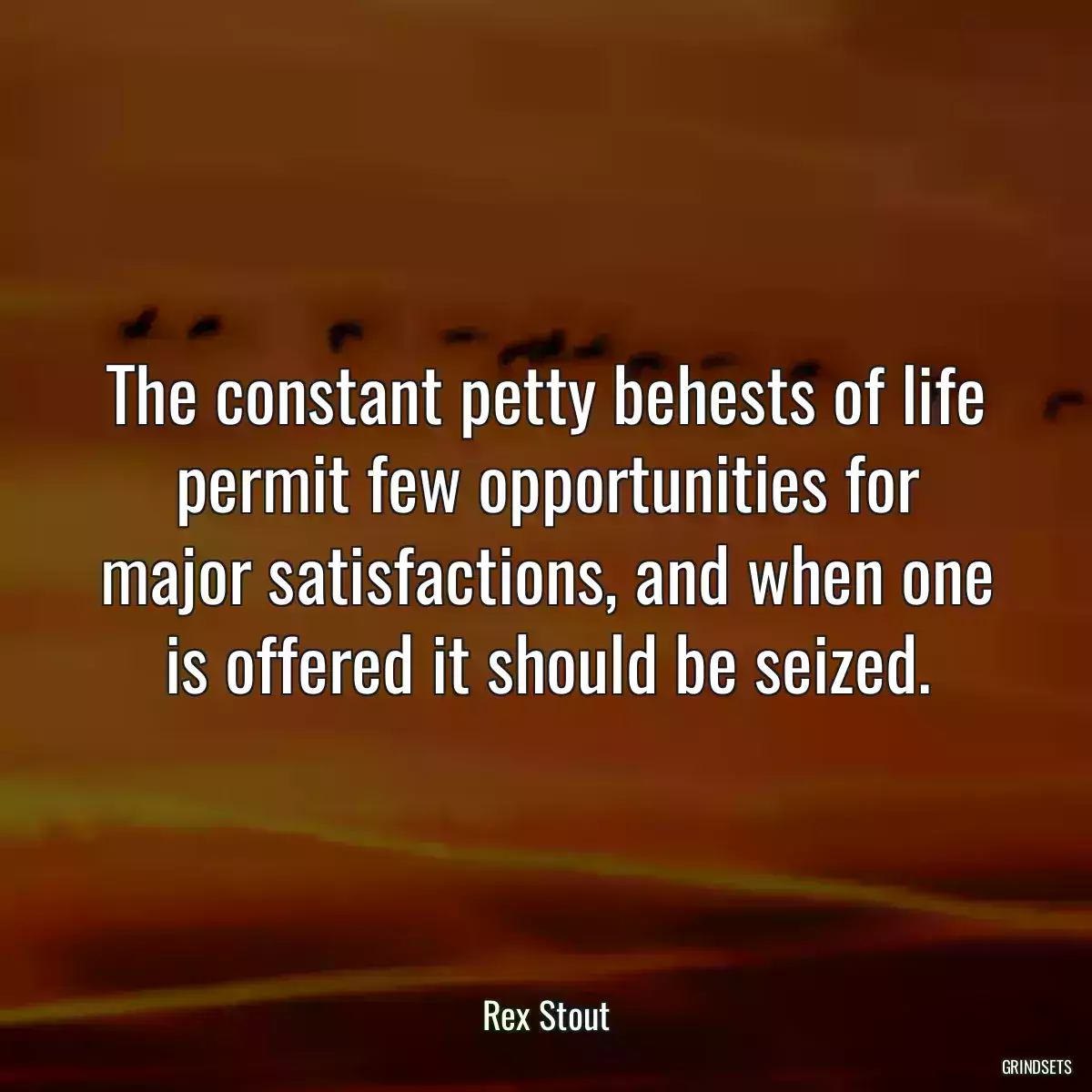 The constant petty behests of life permit few opportunities for major satisfactions, and when one is offered it should be seized.