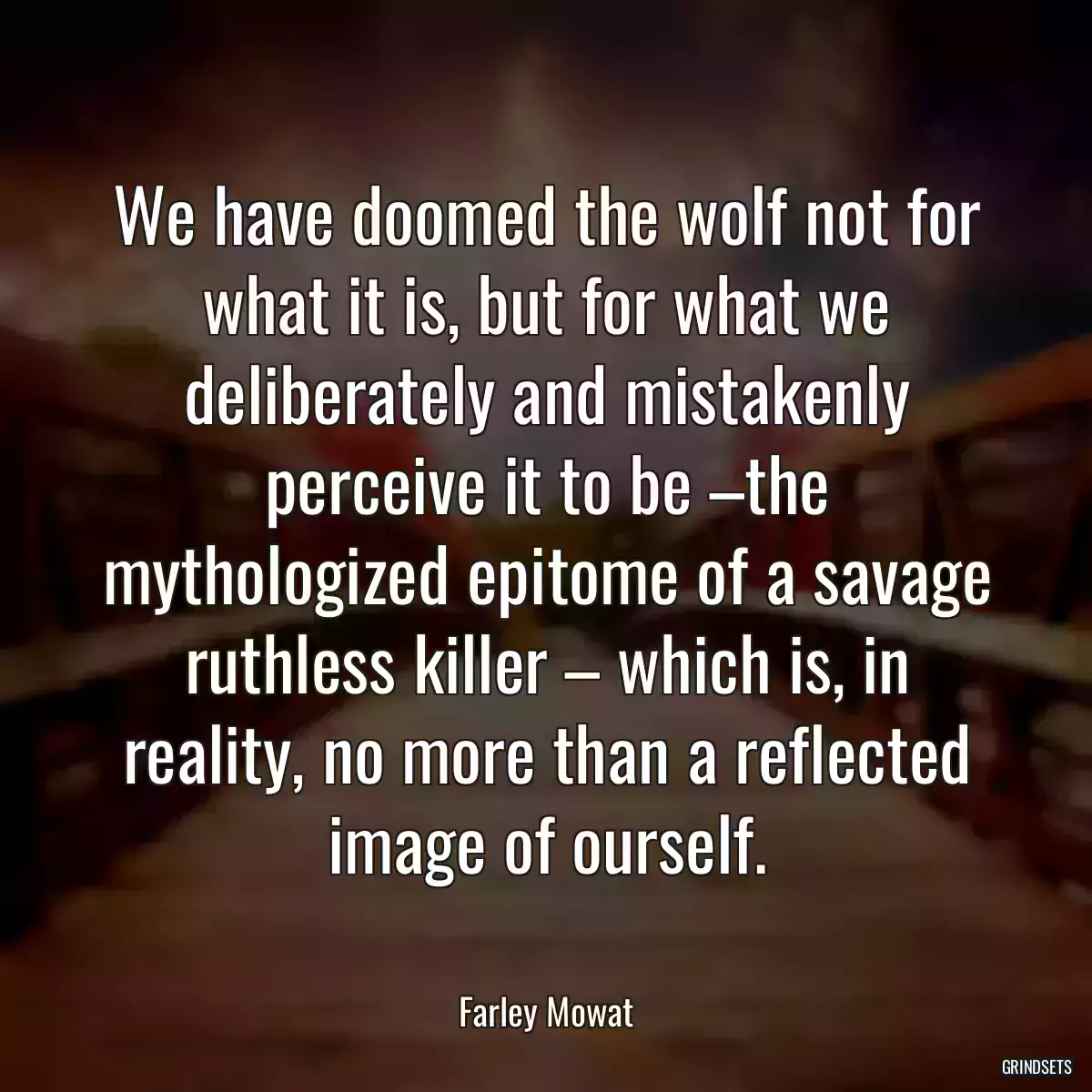 We have doomed the wolf not for what it is, but for what we deliberately and mistakenly perceive it to be –the mythologized epitome of a savage ruthless killer – which is, in reality, no more than a reflected image of ourself.