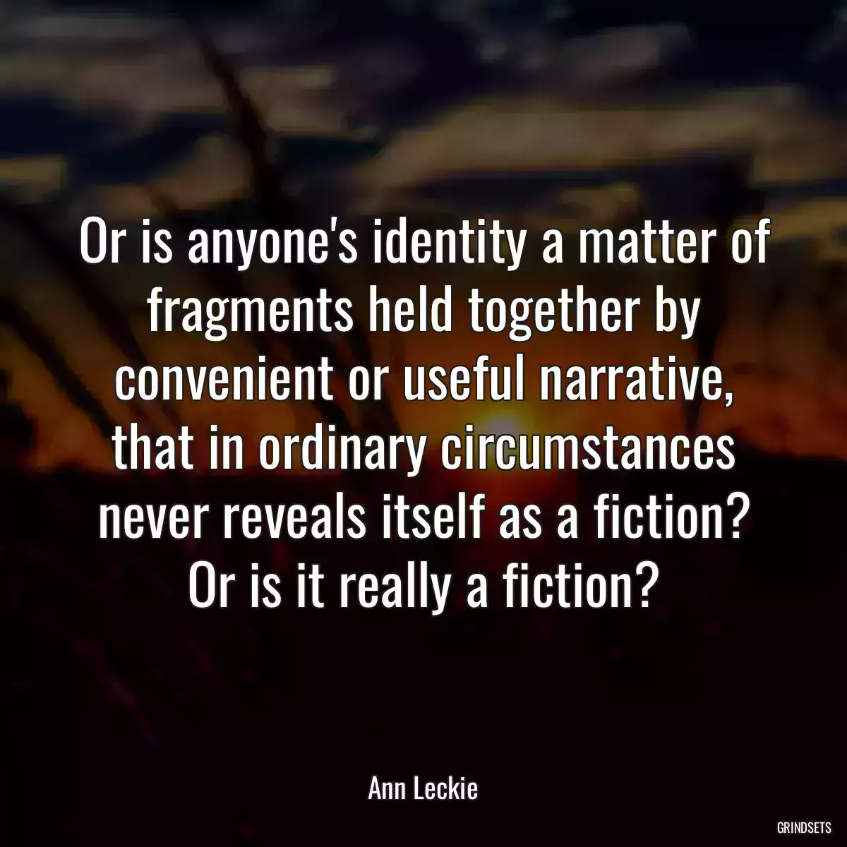 Or is anyone\'s identity a matter of fragments held together by convenient or useful narrative, that in ordinary circumstances never reveals itself as a fiction? Or is it really a fiction?