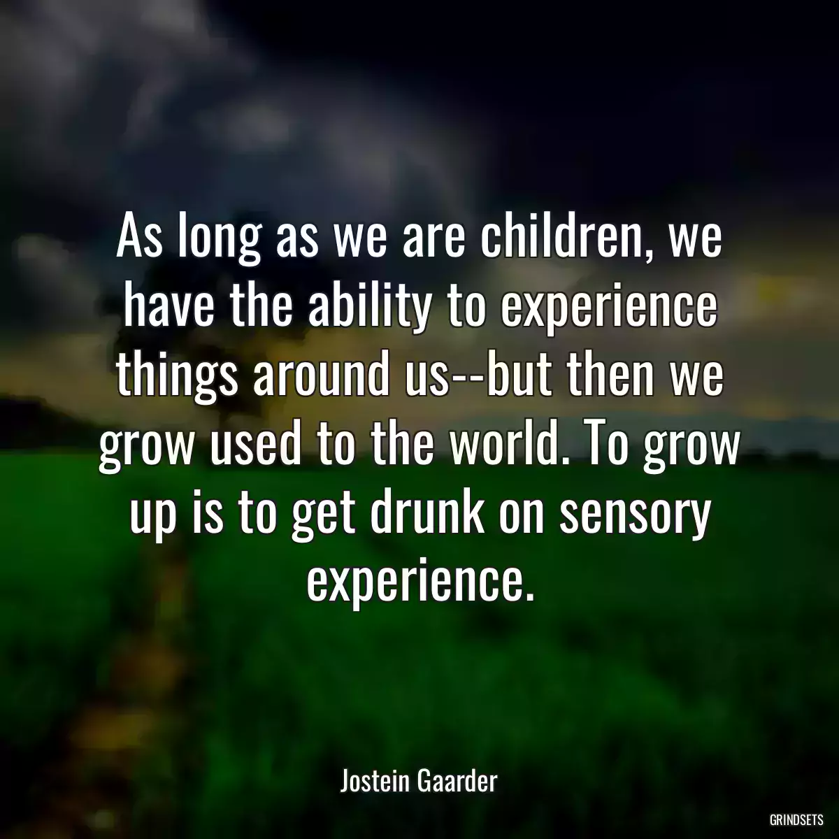 As long as we are children, we have the ability to experience things around us--but then we grow used to the world. To grow up is to get drunk on sensory experience.