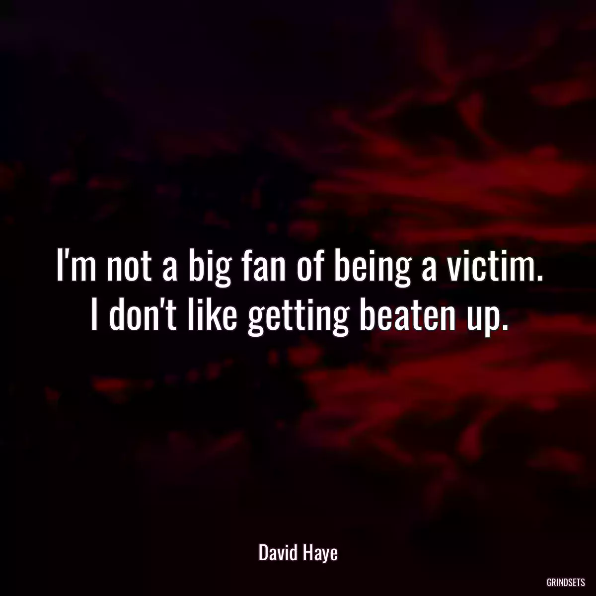 I\'m not a big fan of being a victim. I don\'t like getting beaten up.