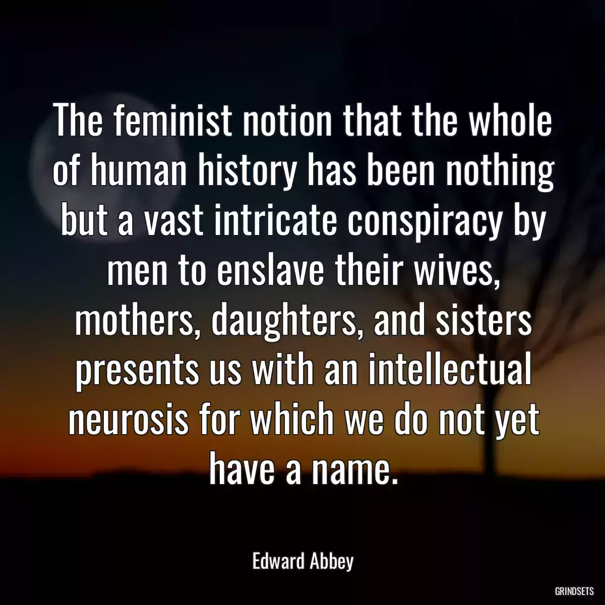 The feminist notion that the whole of human history has been nothing but a vast intricate conspiracy by men to enslave their wives, mothers, daughters, and sisters presents us with an intellectual neurosis for which we do not yet have a name.