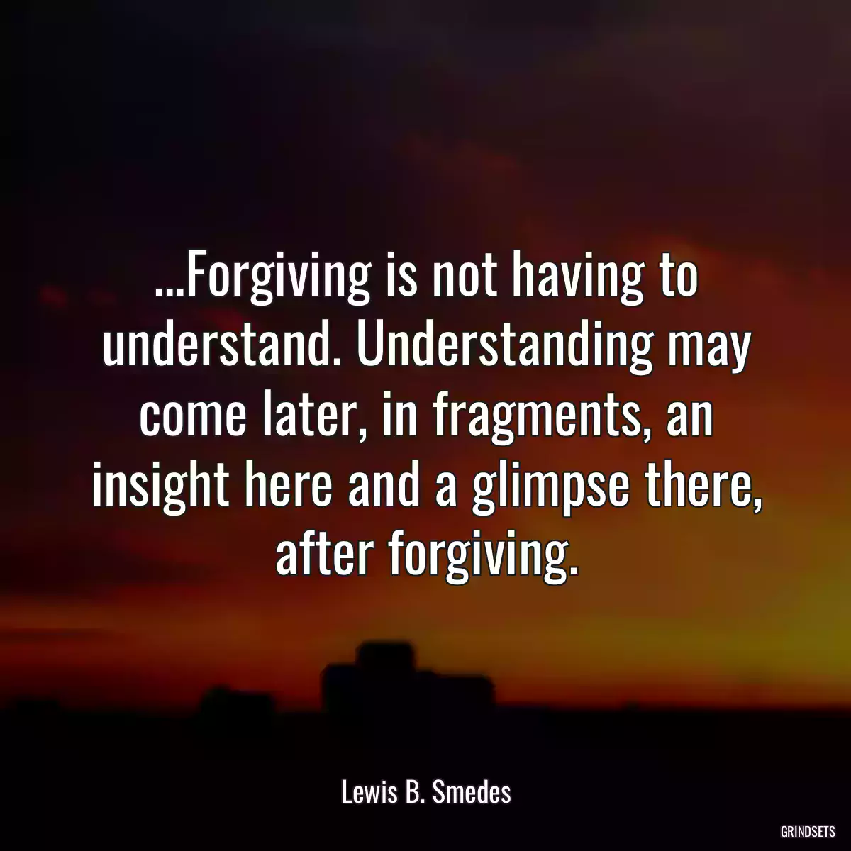 ...Forgiving is not having to understand. Understanding may come later, in fragments, an insight here and a glimpse there, after forgiving.