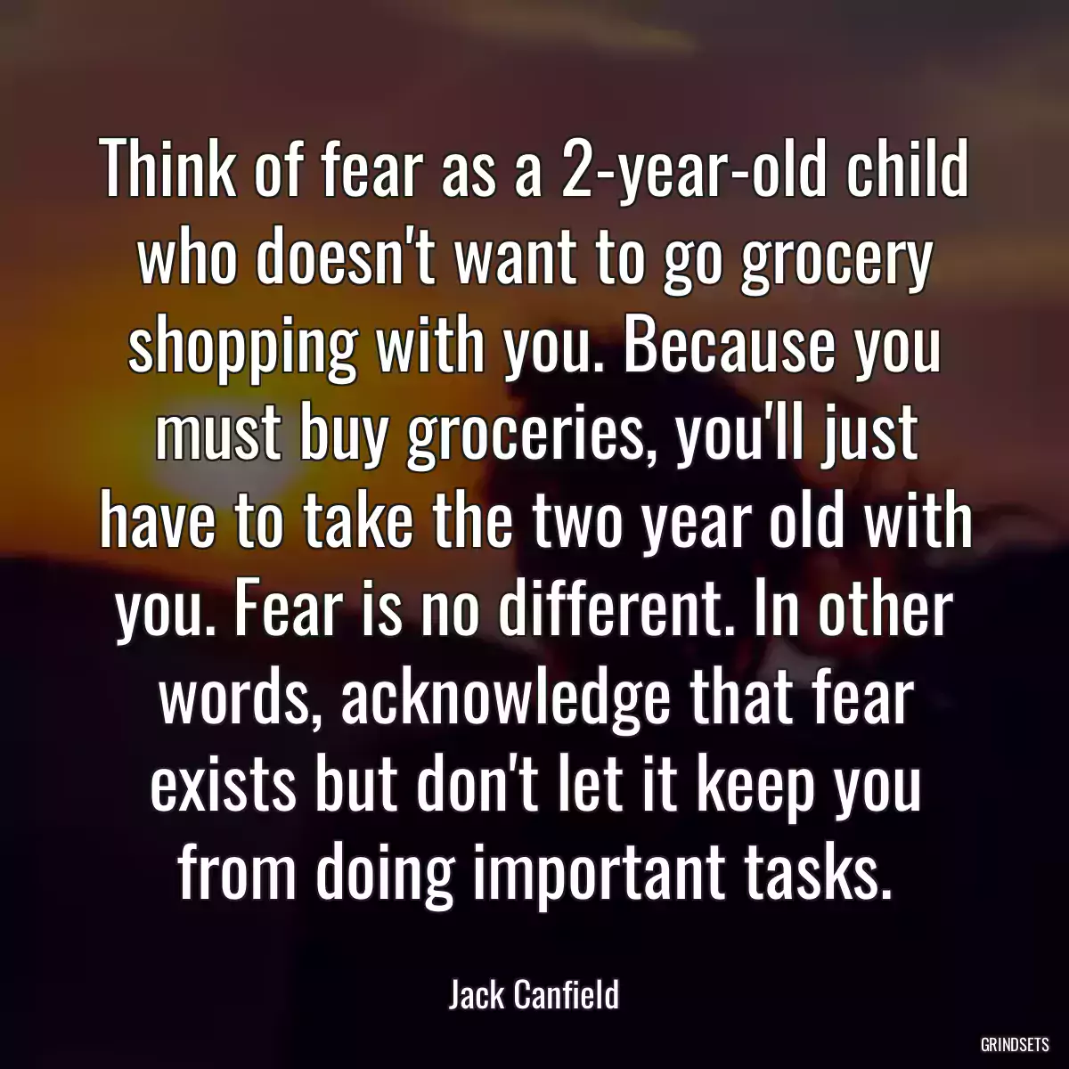 Think of fear as a 2-year-old child who doesn\'t want to go grocery shopping with you. Because you must buy groceries, you\'ll just have to take the two year old with you. Fear is no different. In other words, acknowledge that fear exists but don\'t let it keep you from doing important tasks.