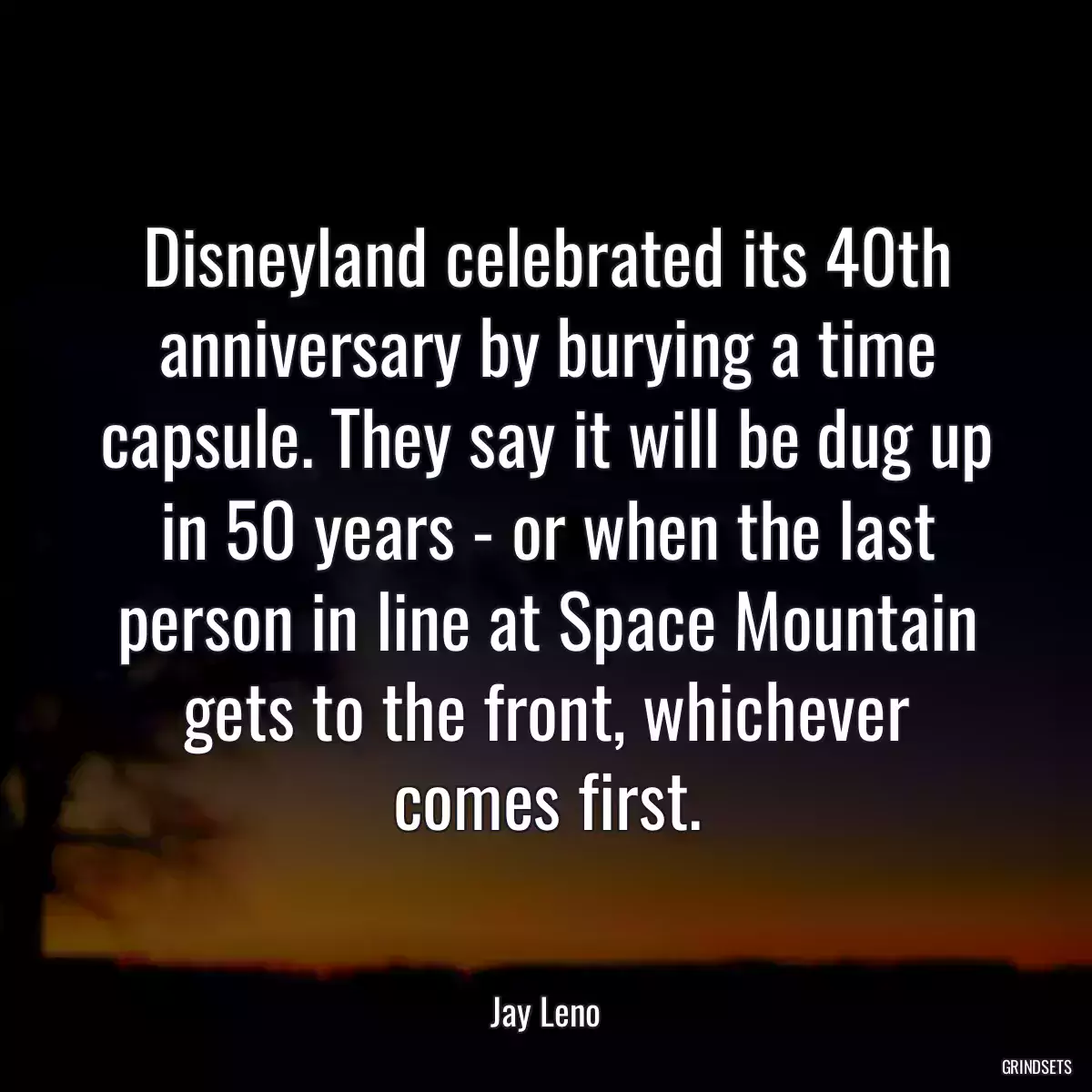 Disneyland celebrated its 40th anniversary by burying a time capsule. They say it will be dug up in 50 years - or when the last person in line at Space Mountain gets to the front, whichever comes first.