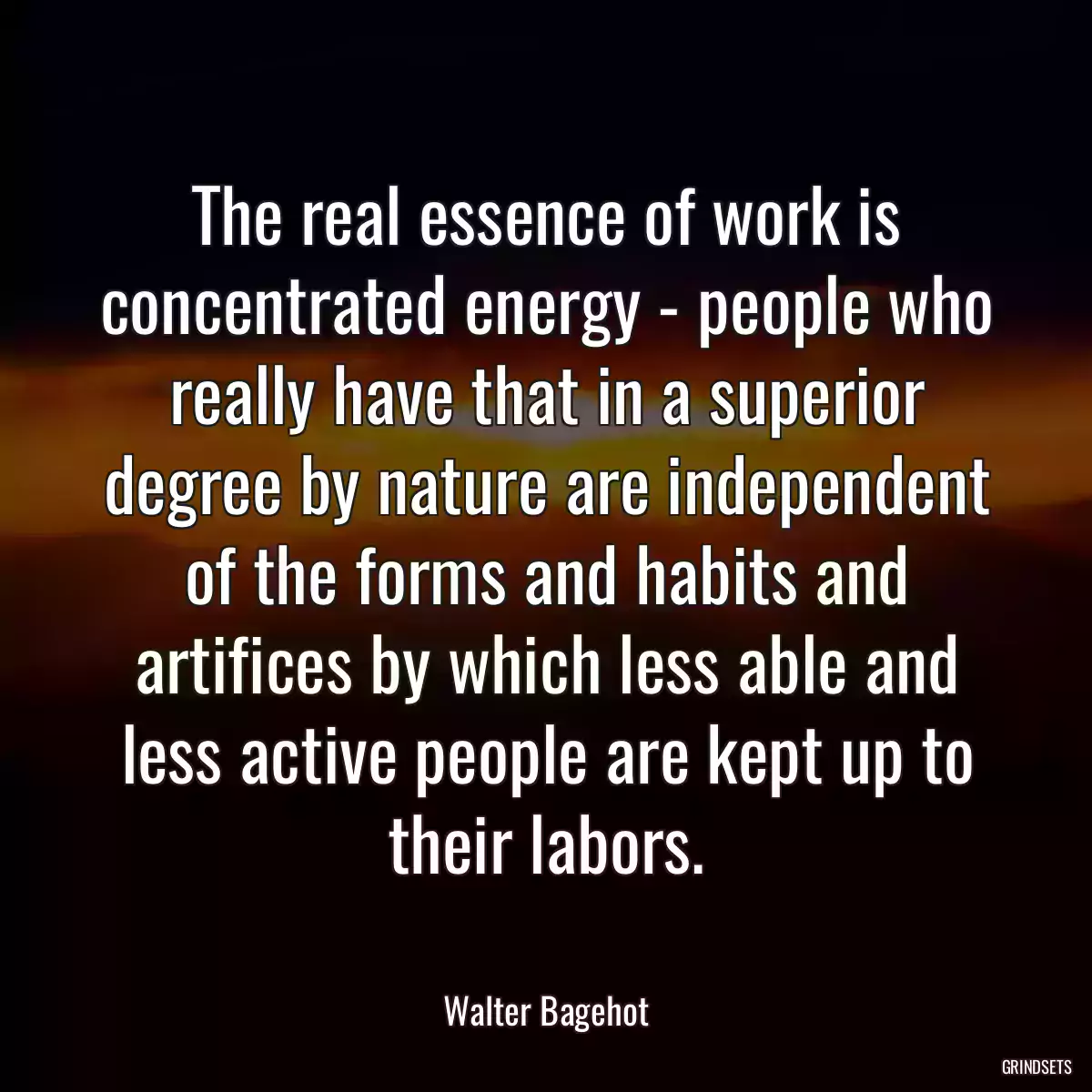 The real essence of work is concentrated energy - people who really have that in a superior degree by nature are independent of the forms and habits and artifices by which less able and less active people are kept up to their labors.