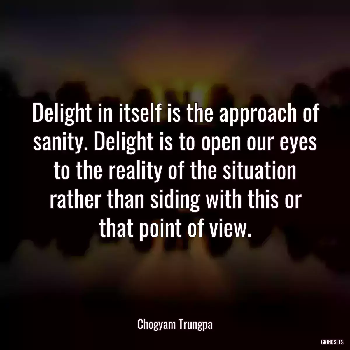 Delight in itself is the approach of sanity. Delight is to open our eyes to the reality of the situation rather than siding with this or that point of view.