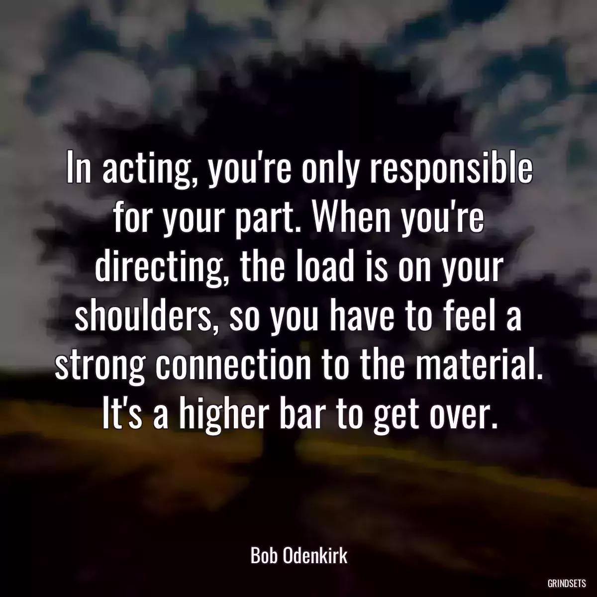 In acting, you\'re only responsible for your part. When you\'re directing, the load is on your shoulders, so you have to feel a strong connection to the material. It\'s a higher bar to get over.