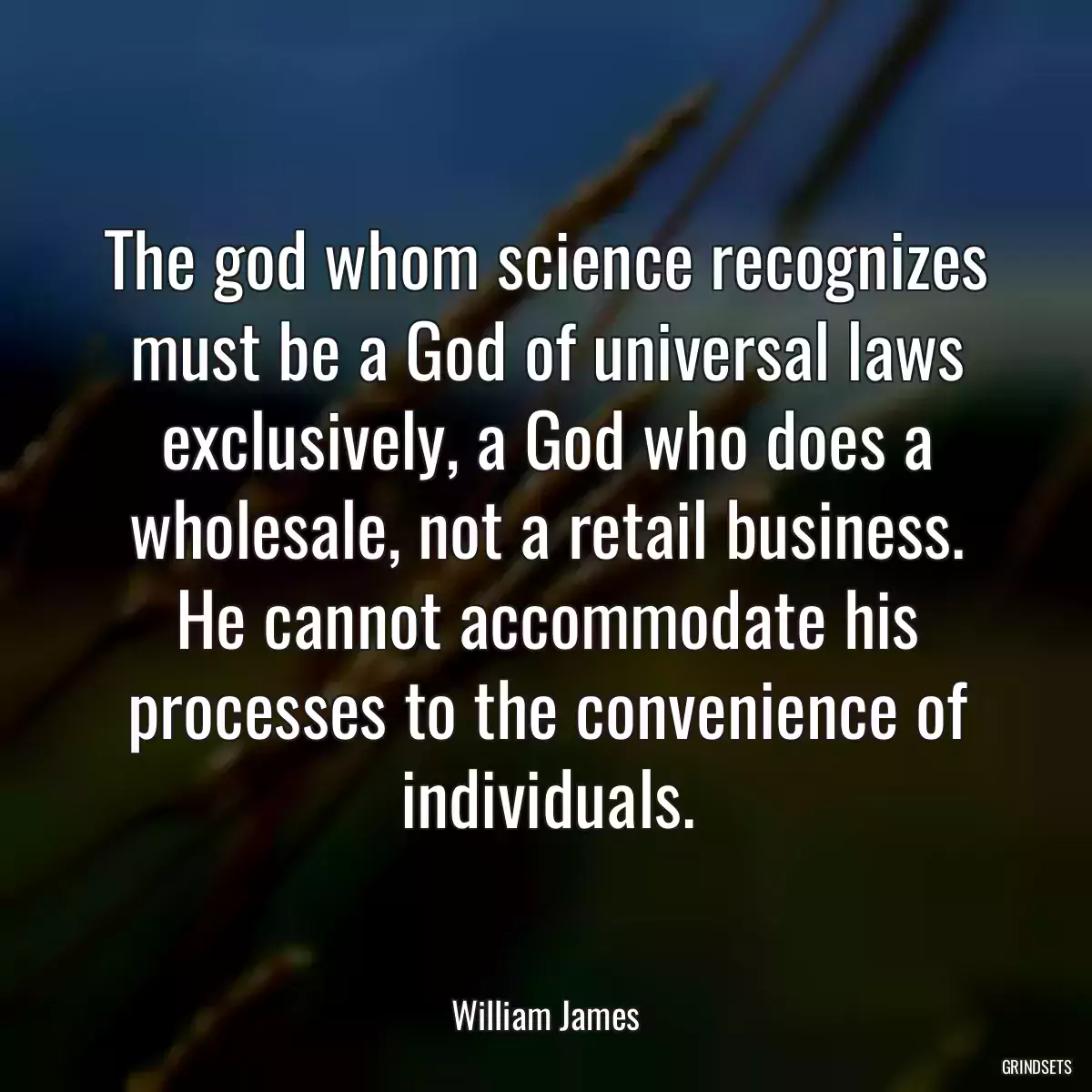 The god whom science recognizes must be a God of universal laws exclusively, a God who does a wholesale, not a retail business. He cannot accommodate his processes to the convenience of individuals.