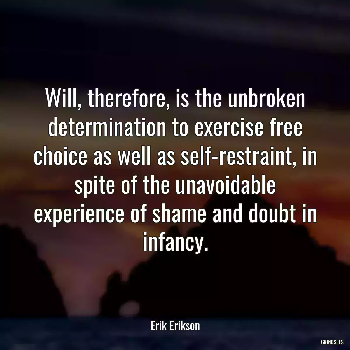 Will, therefore, is the unbroken determination to exercise free choice as well as self-restraint, in spite of the unavoidable experience of shame and doubt in infancy.