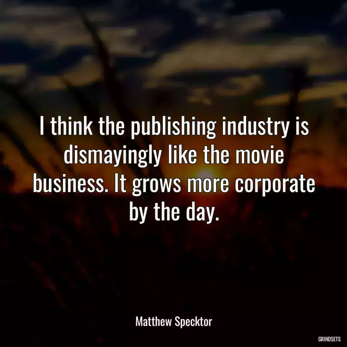 I think the publishing industry is dismayingly like the movie business. It grows more corporate by the day.