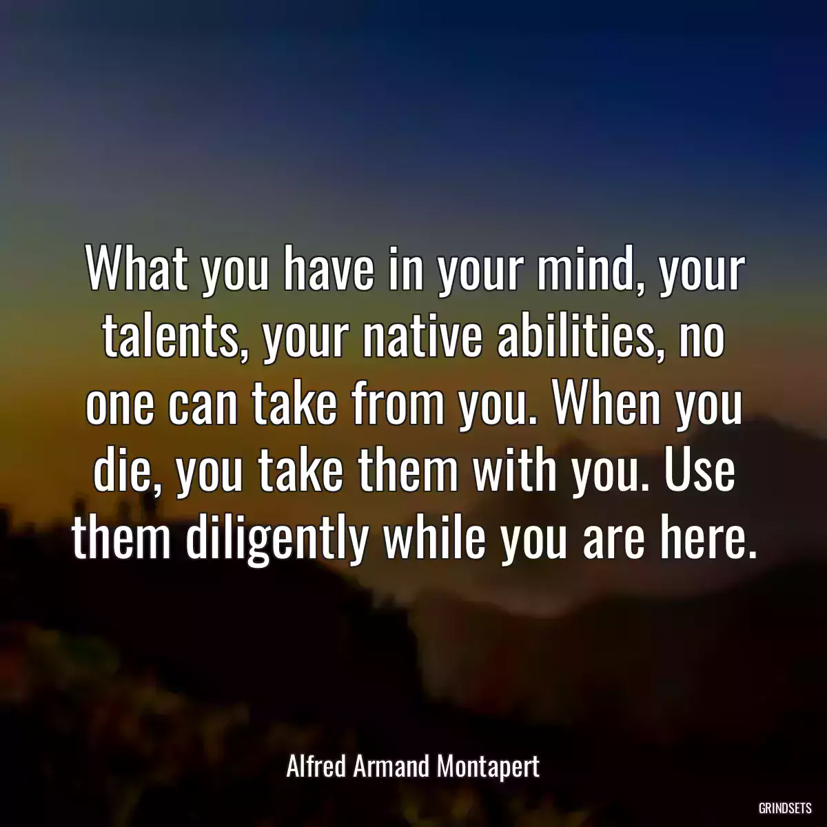 What you have in your mind, your talents, your native abilities, no one can take from you. When you die, you take them with you. Use them diligently while you are here.