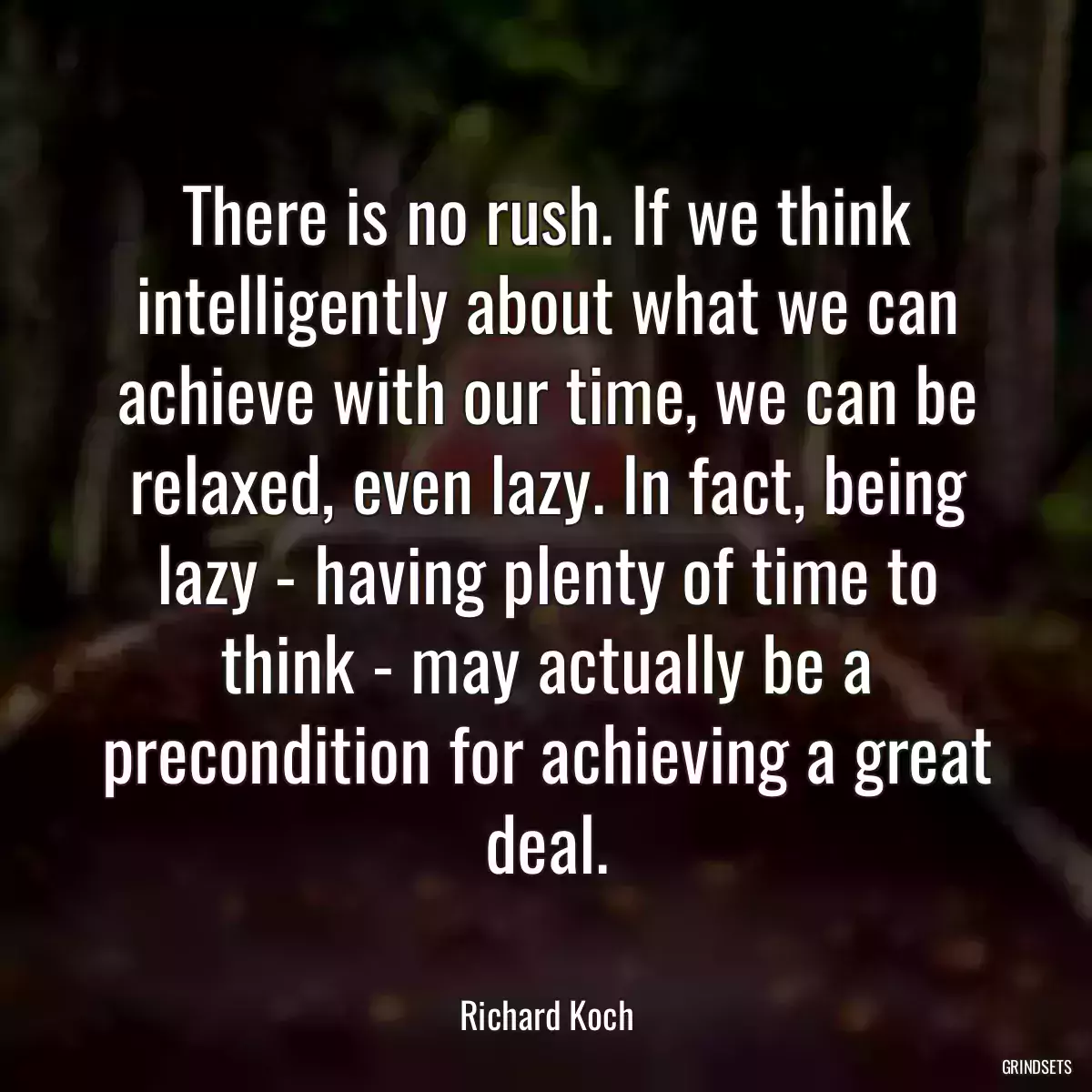 There is no rush. If we think intelligently about what we can achieve with our time, we can be relaxed, even lazy. In fact, being lazy - having plenty of time to think - may actually be a precondition for achieving a great deal.